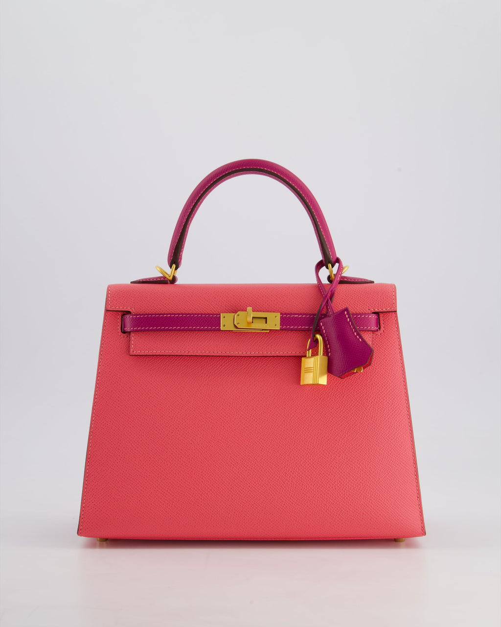 Hermes Kelly Sellier HSS 25cm Bag in Rose Azalee and Rose Pourpre Epsom Leather with Brushed Gold Hardware