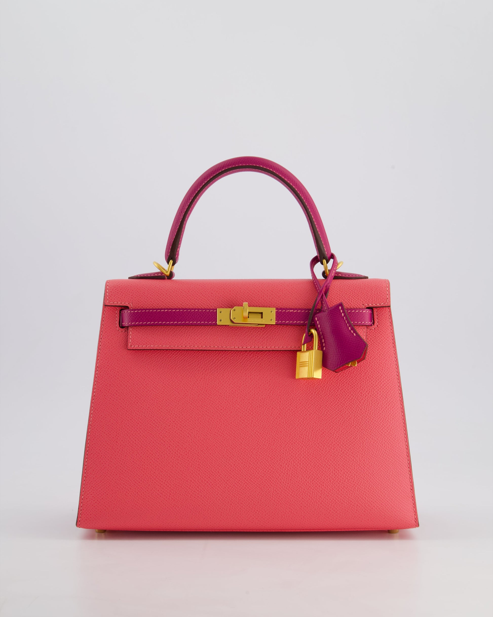 Hermes Kelly Sellier HSS 25cm Bag in Rose Azalee and Rose Pourpre Epsom Leather with Brushed Gold Hardware