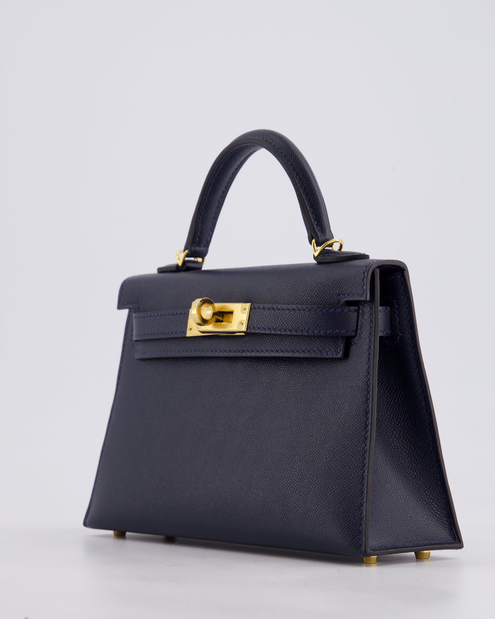 Hermes Mini Kelly II Bag 20cm in Bleu Nuit Madame Leather with Gold Hardware