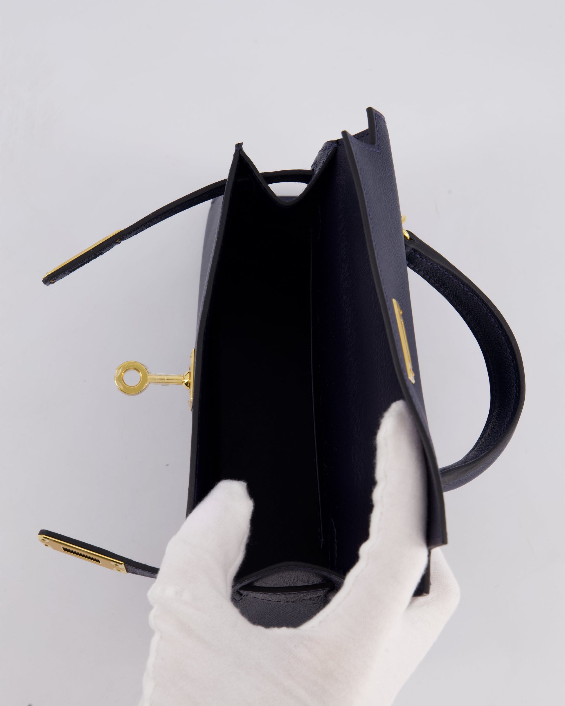 Hermes Mini Kelly II Bag 20cm in Bleu Nuit Madame Leather with Gold Hardware