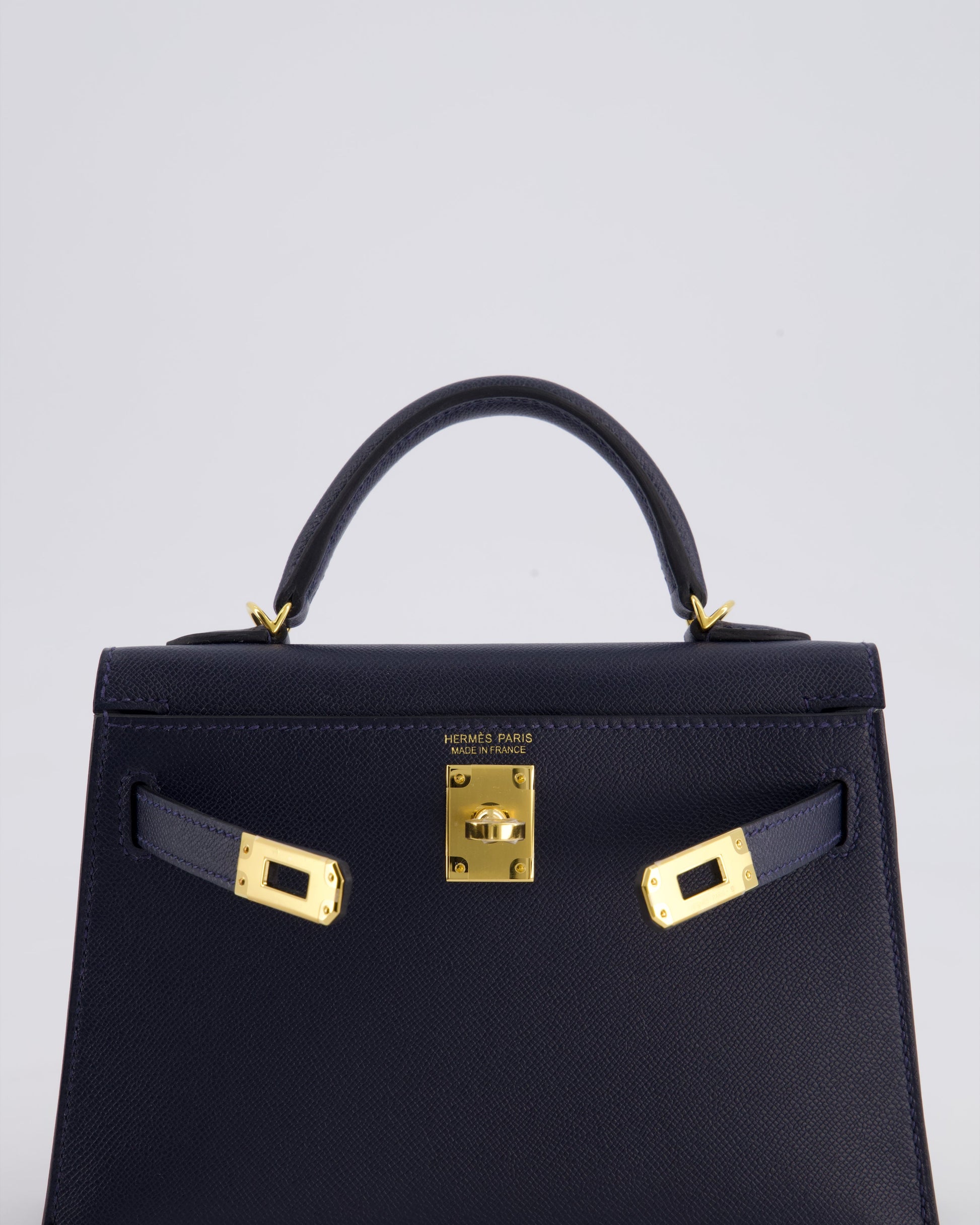 Hermes Mini Kelly II Bag 20cm in Bleu Nuit Madame Leather with Gold Hardware
