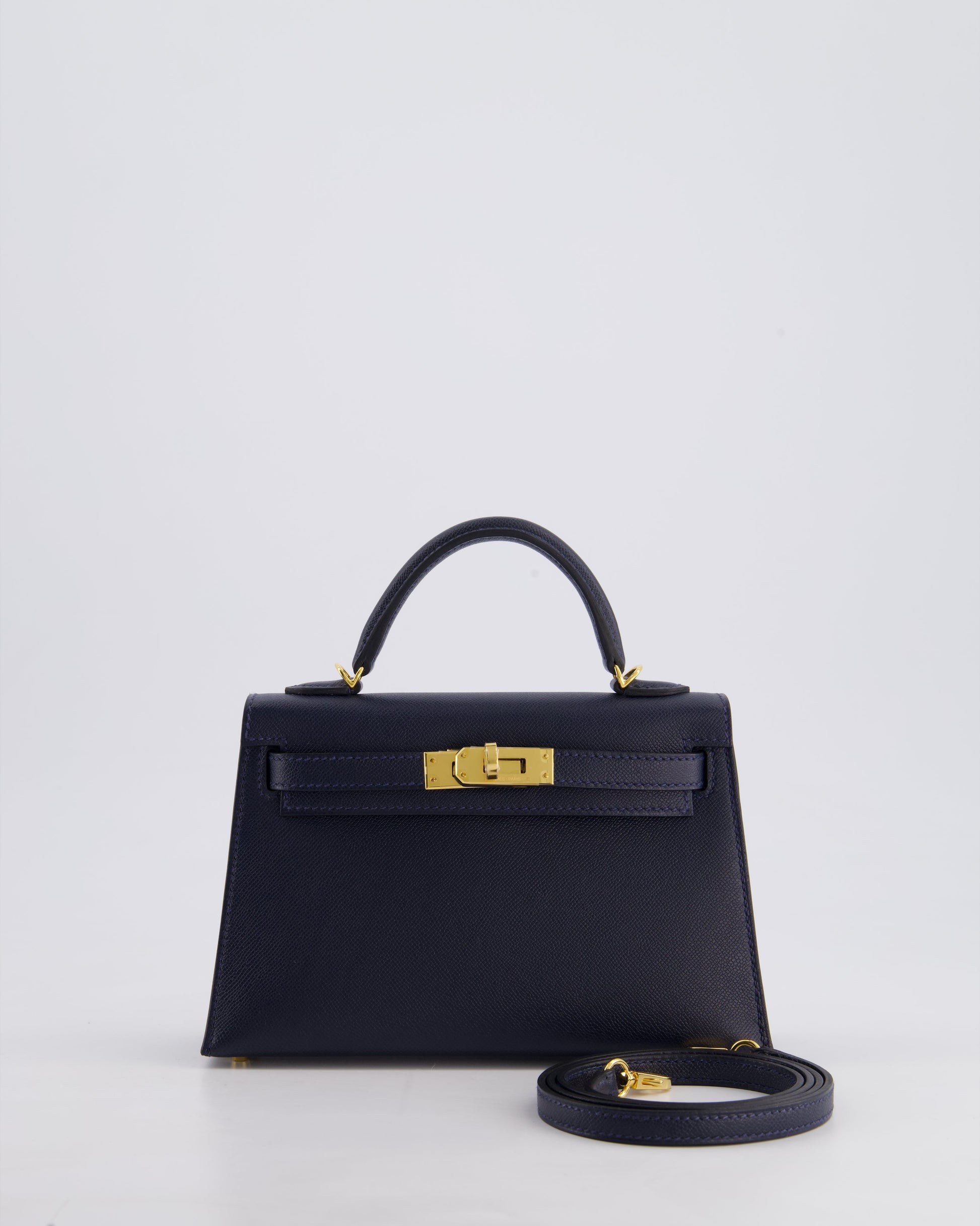 Hermes Mini Kelly II Bag 20cm in Bleu Nuit Madame Leather with Gold Hardware