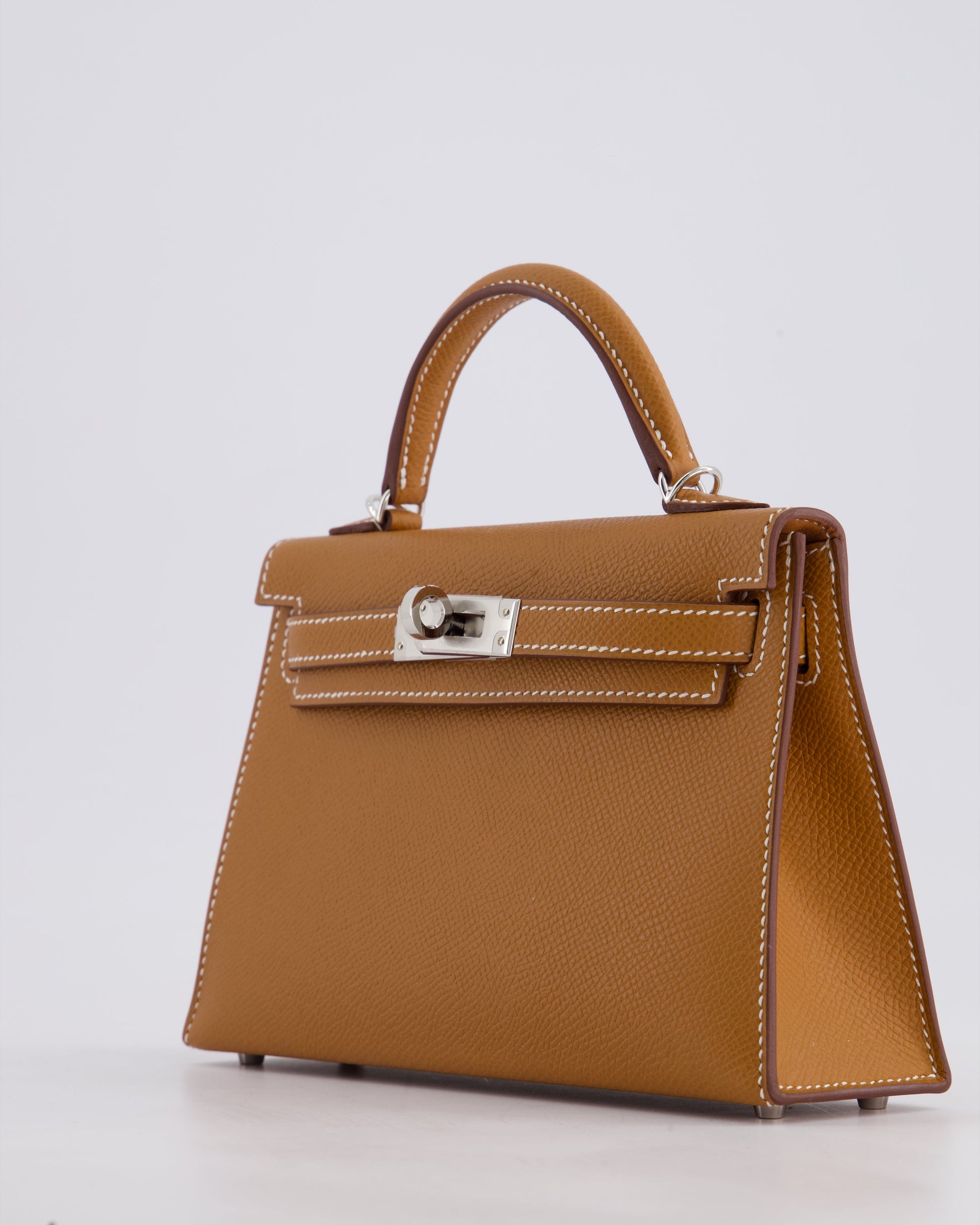Hermes Mini Kelly II 20cm Bag in Gold Epsom Leather with Palladium Hardware
