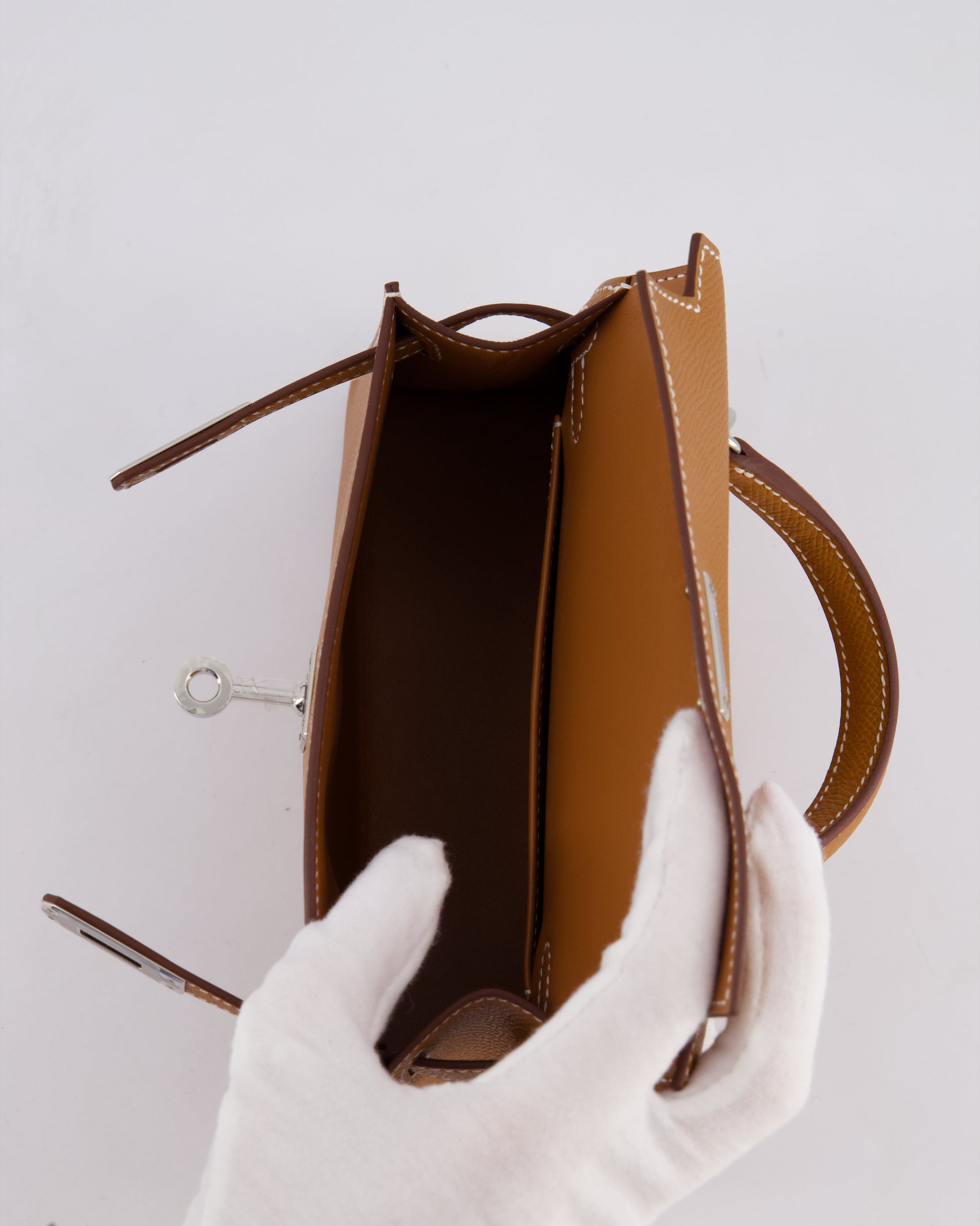 Hermes Mini Kelly II 20cm Bag in Gold Epsom Leather with Palladium Hardware