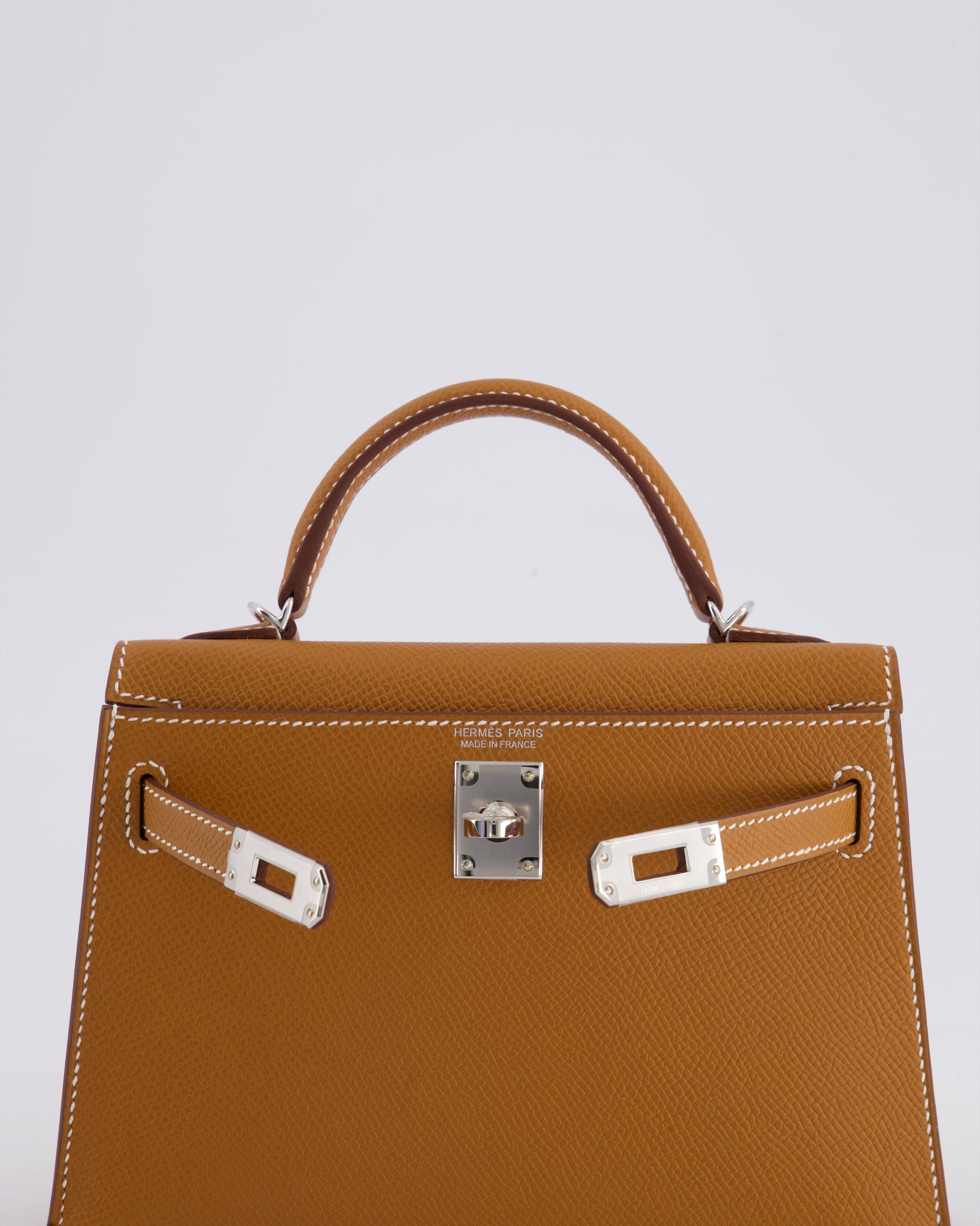 Hermes Mini Kelly II 20cm Bag in Gold Epsom Leather with Palladium Hardware