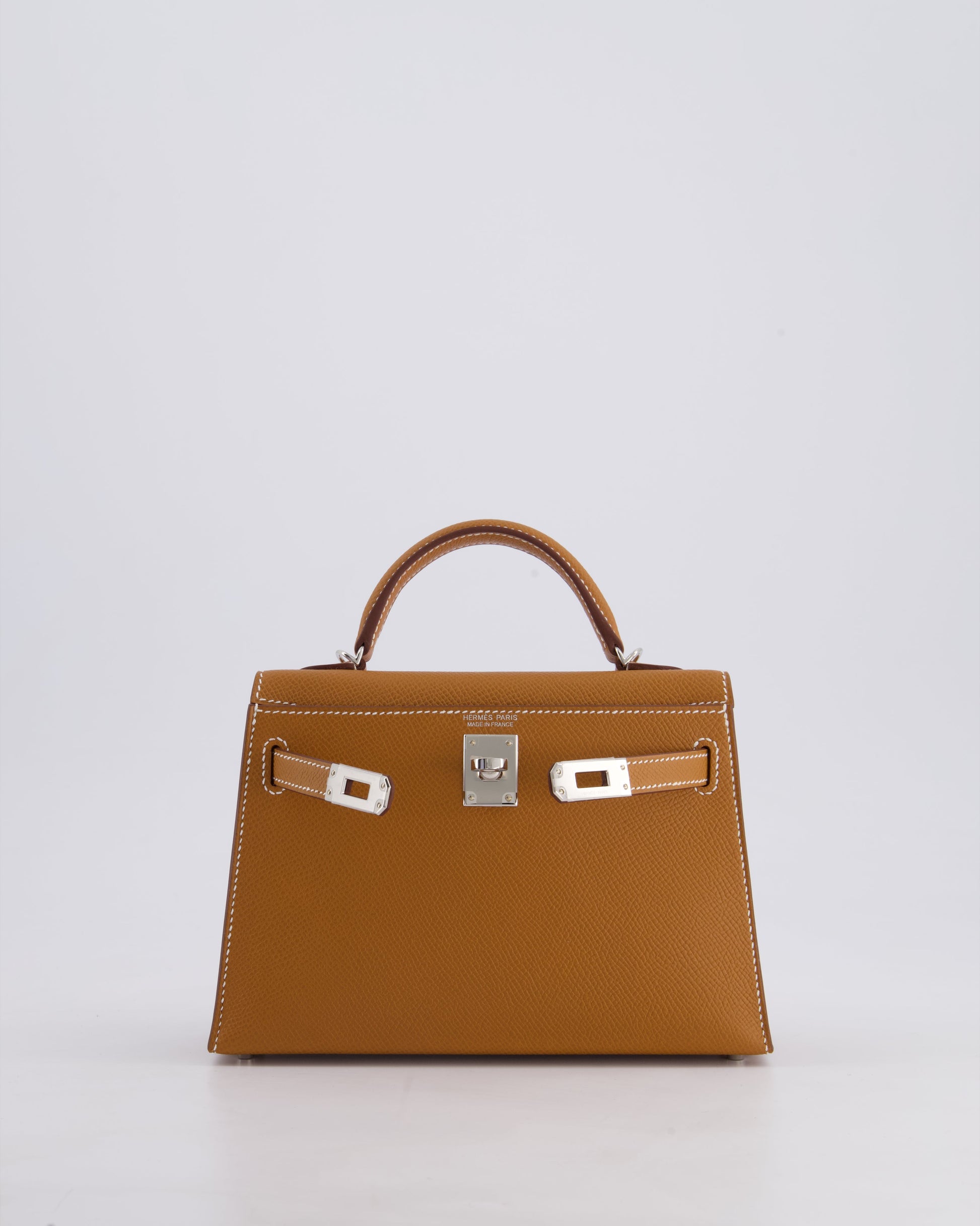 Hermes Mini Kelly II 20cm Bag in Gold Epsom Leather with Palladium Hardware