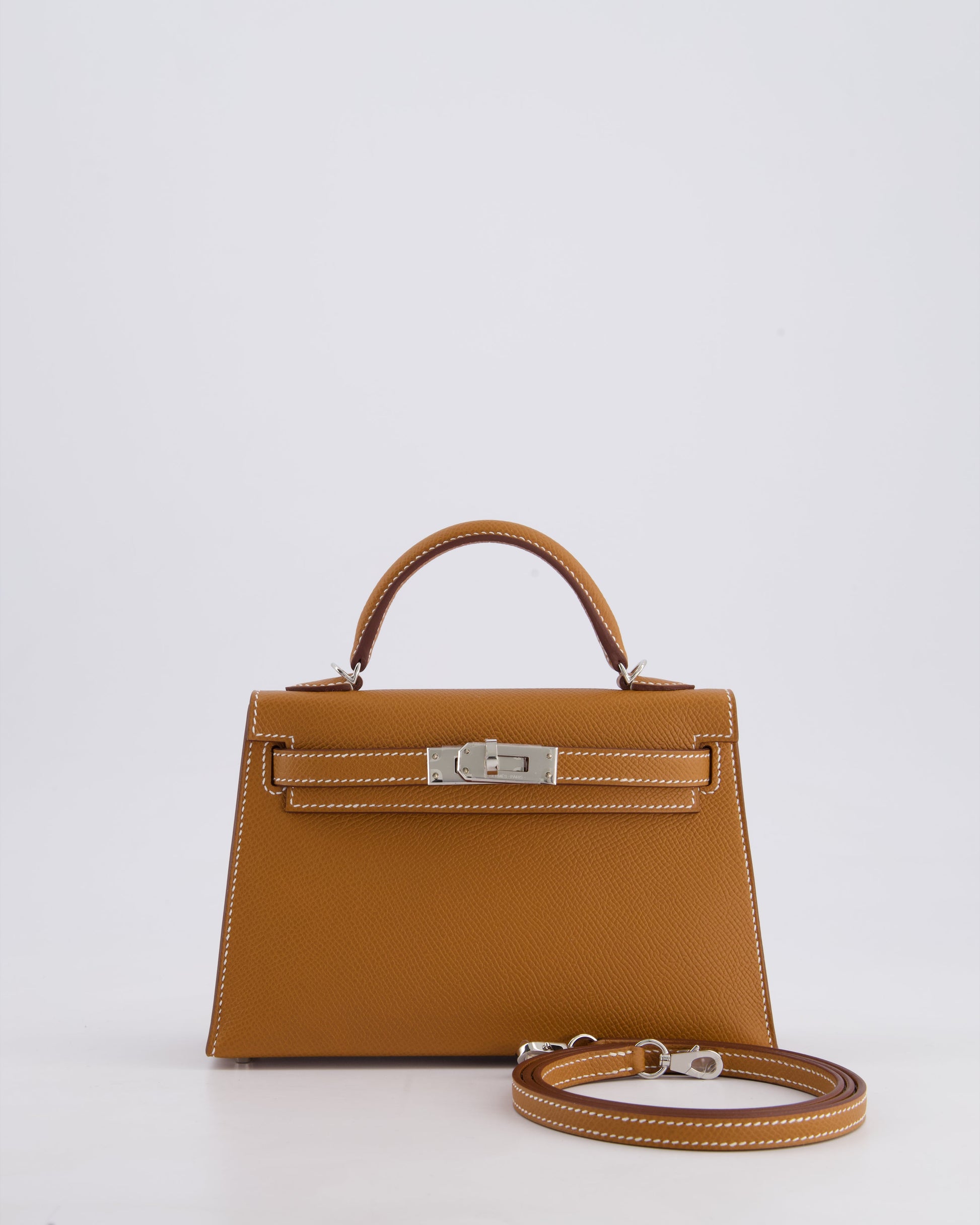 Hermes Mini Kelly II 20cm Bag in Gold Epsom Leather with Palladium Hardware