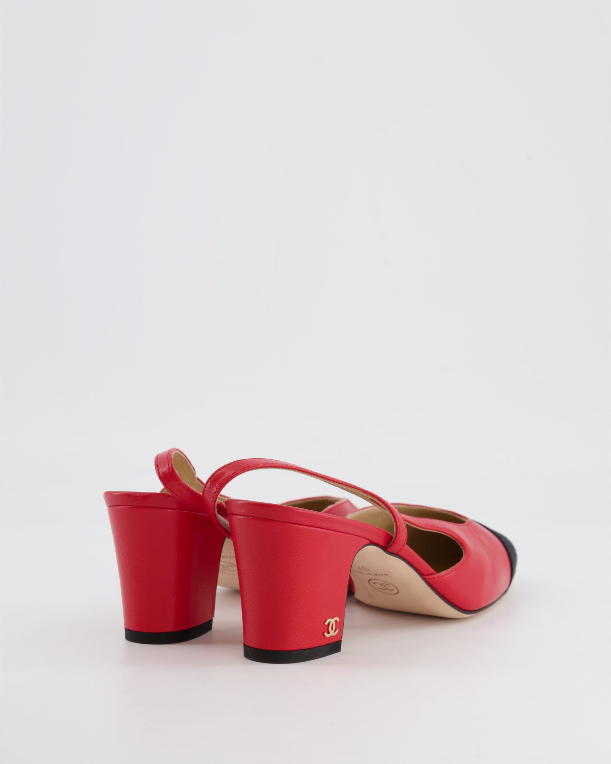 Chanel Red Leather Slingback Shoes with Gold CC Logo Detail Size 37