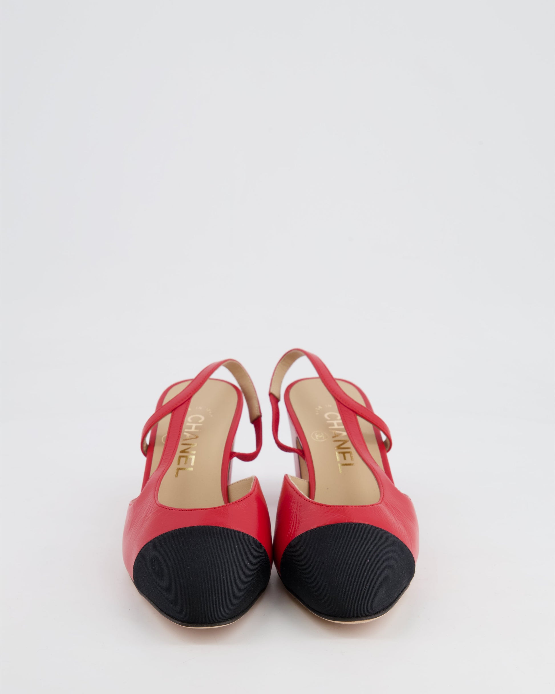 Chanel Red Leather Slingback Shoes with Gold CC Logo Detail Size 37