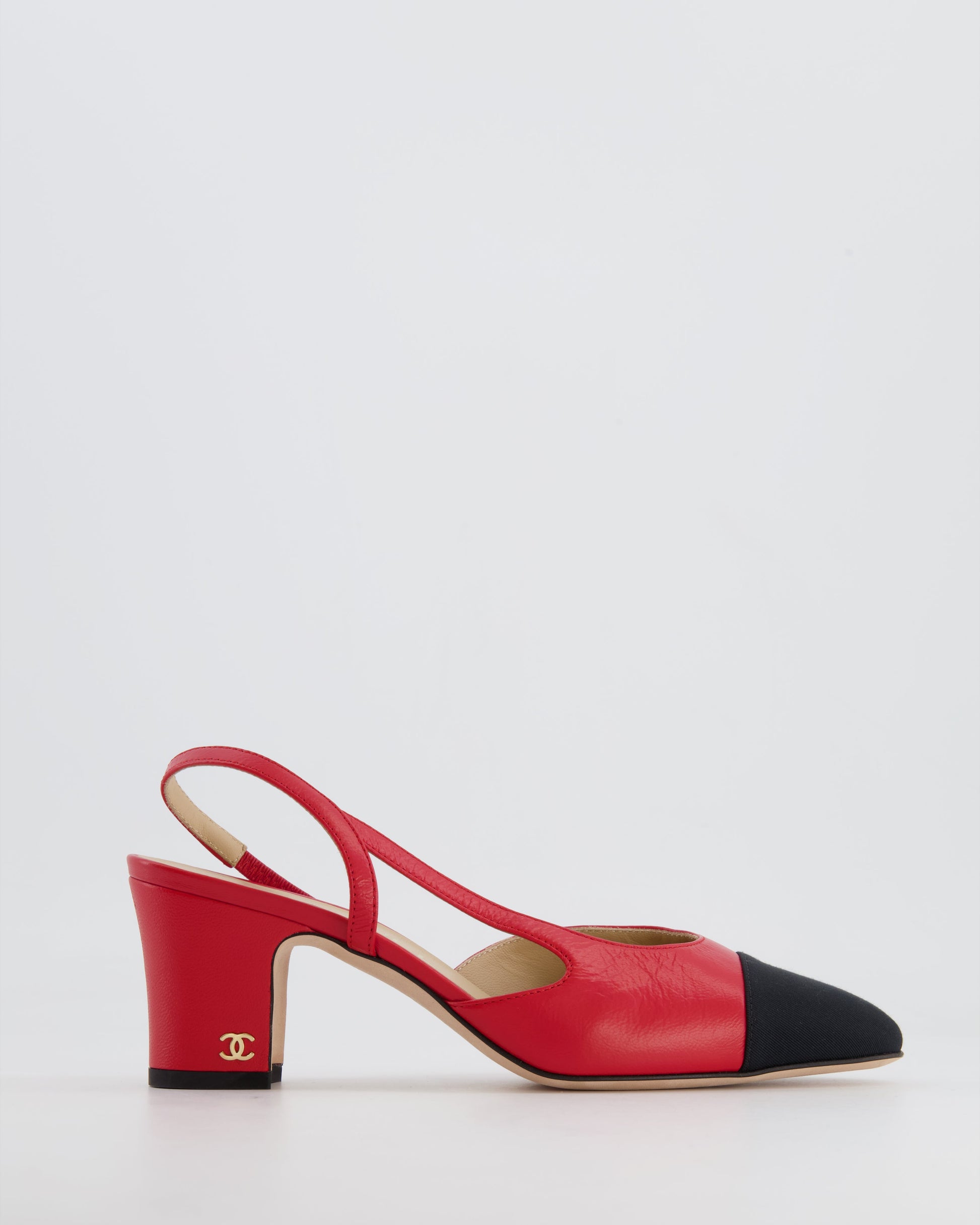 Chanel Red Leather Slingback Shoes with Gold CC Logo Detail Size 37