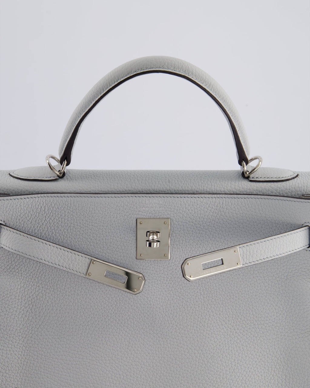 Hermes Kelly 32cm Retourne Bag in Bleu Glacier Togo Leather with Palladium Hardware