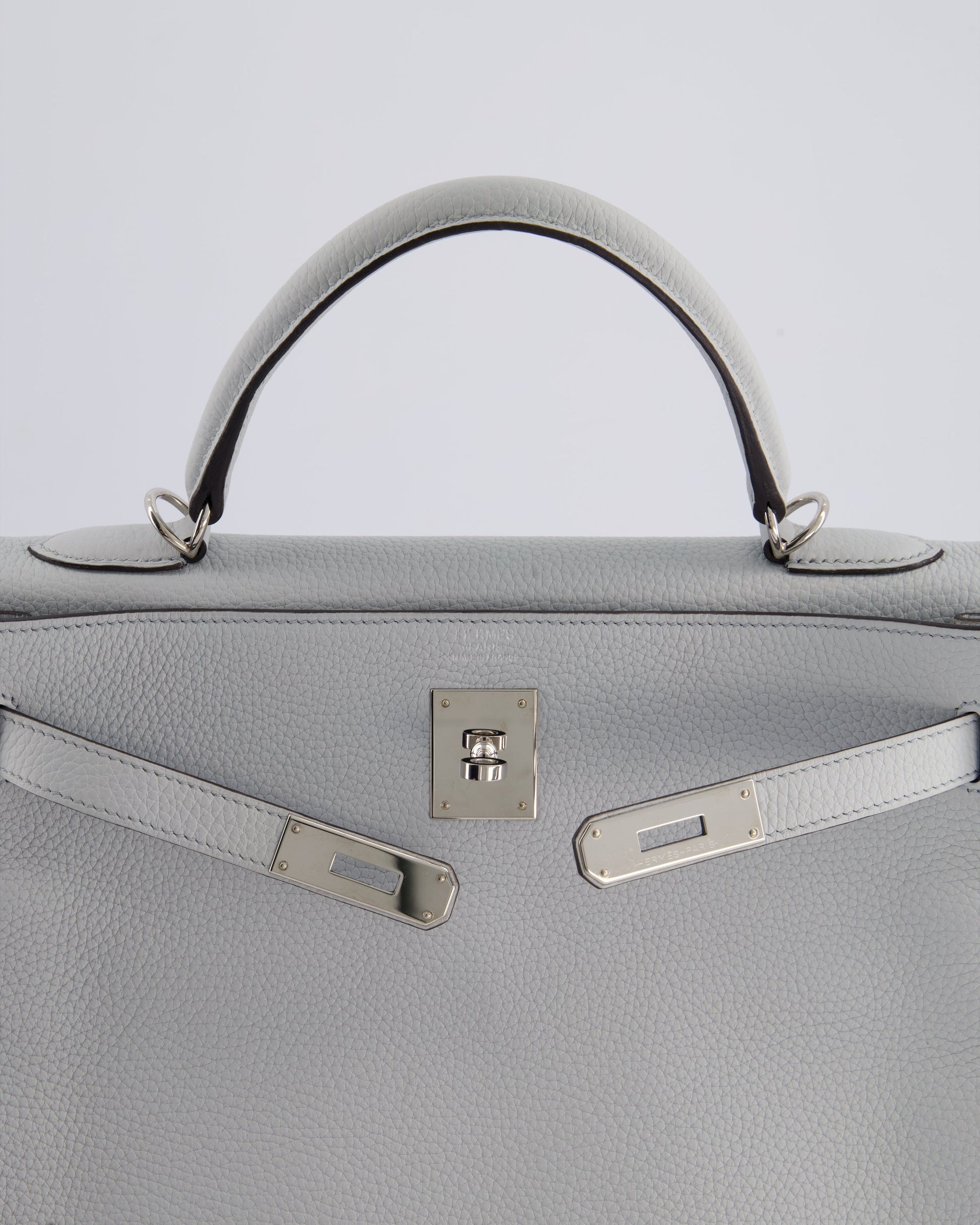 Hermes Kelly 32cm Retourne Bag in Bleu Glacier Togo Leather with Palladium Hardware