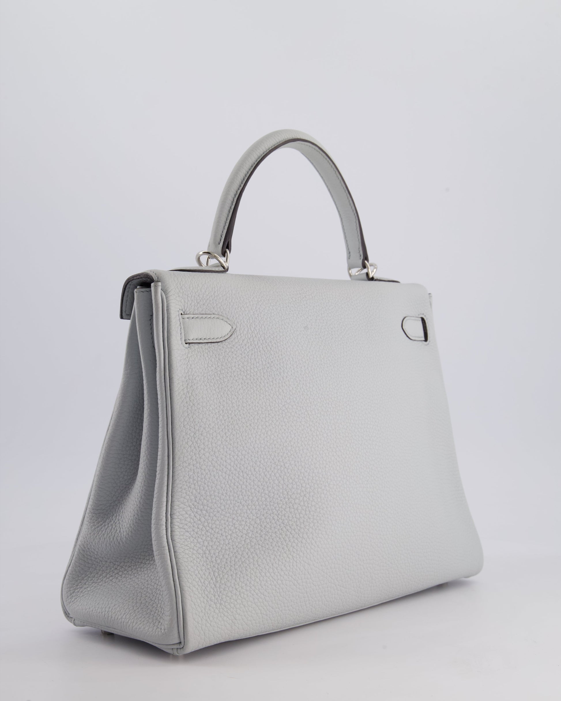 Hermes Kelly 32cm Retourne Bag in Bleu Glacier Togo Leather with Palladium Hardware