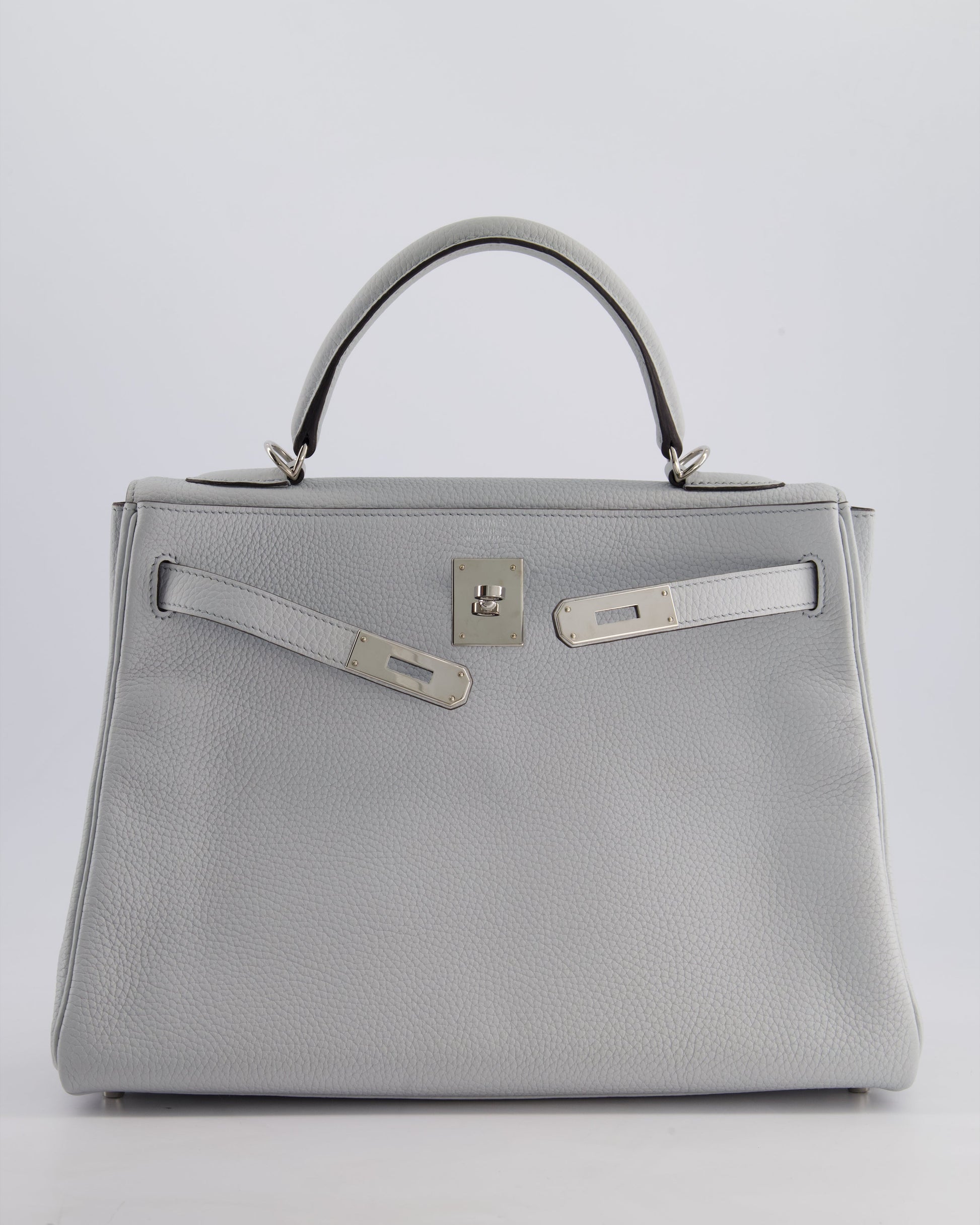 Hermes Kelly 32cm Retourne Bag in Bleu Glacier Togo Leather with Palladium Hardware