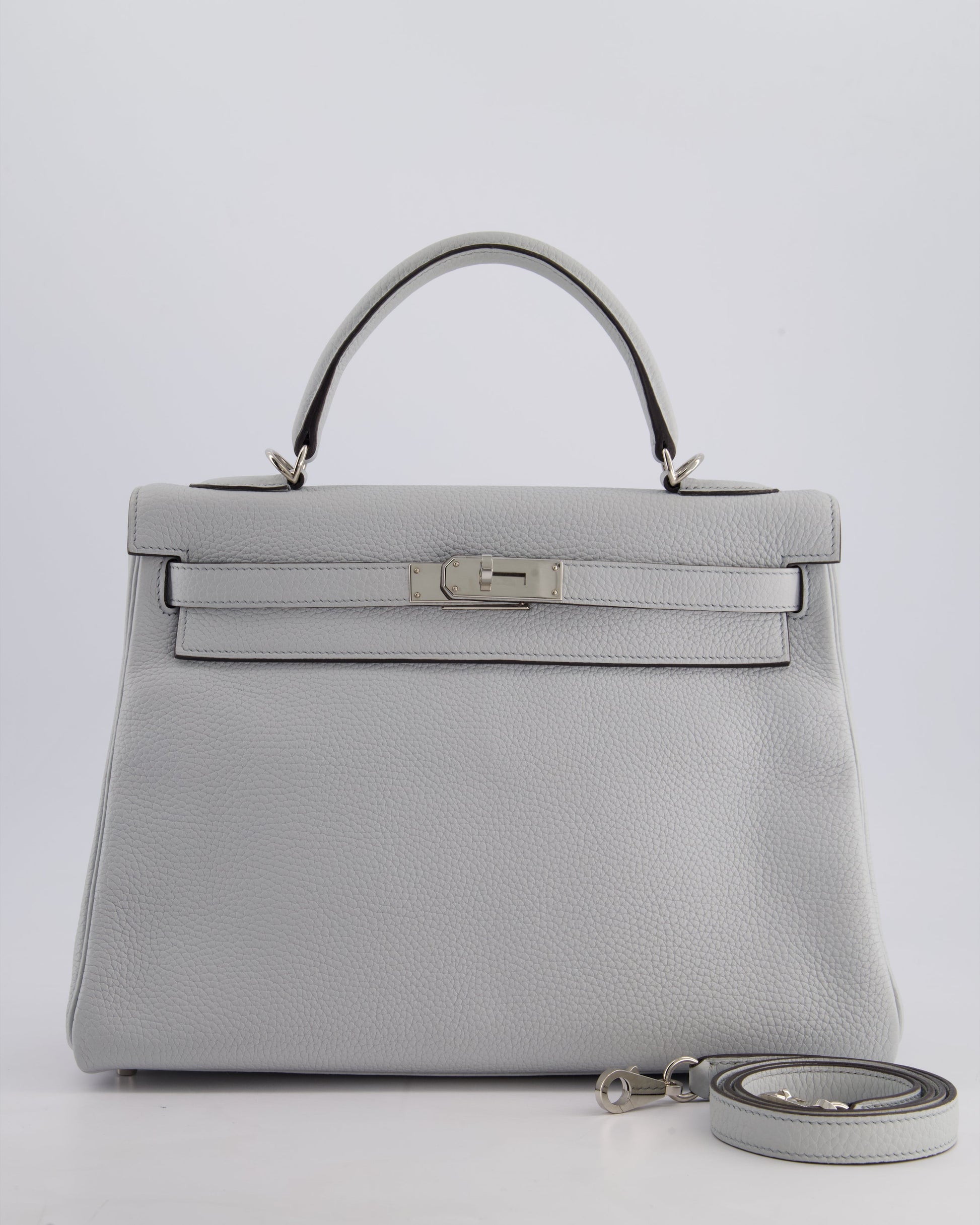 Hermes Kelly 32cm Retourne Bag in Bleu Glacier Togo Leather with Palladium Hardware