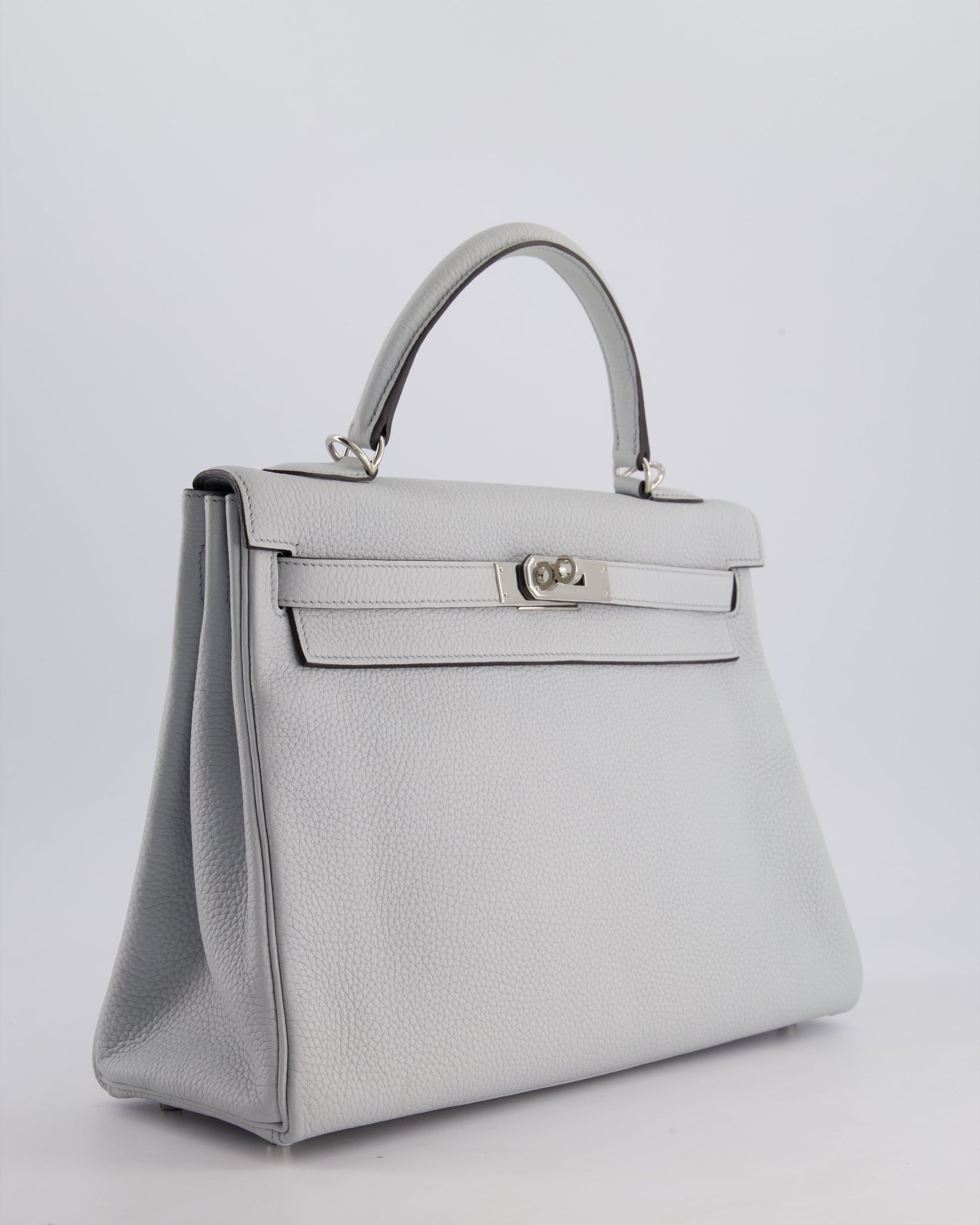 Hermes Kelly 32cm Retourne Bag in Bleu Glacier Togo Leather with Palladium Hardware