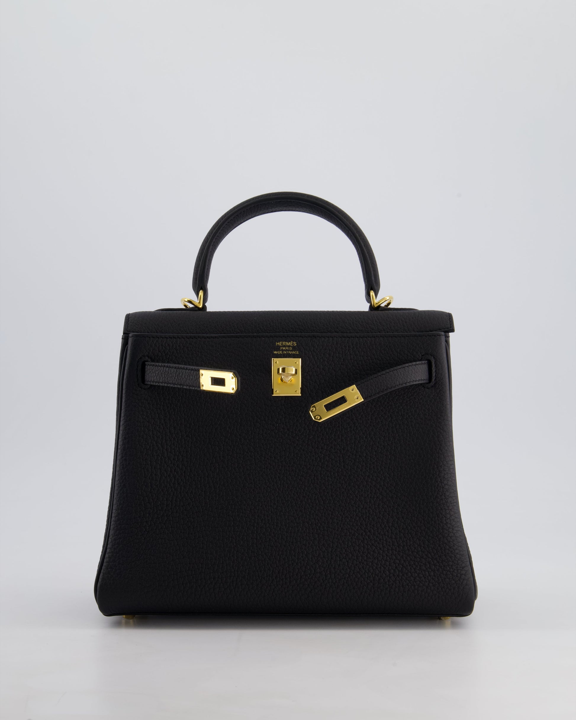 Hermes Kelly Bag 25cm Retourne in Noir Togo Leather with Gold Hardware