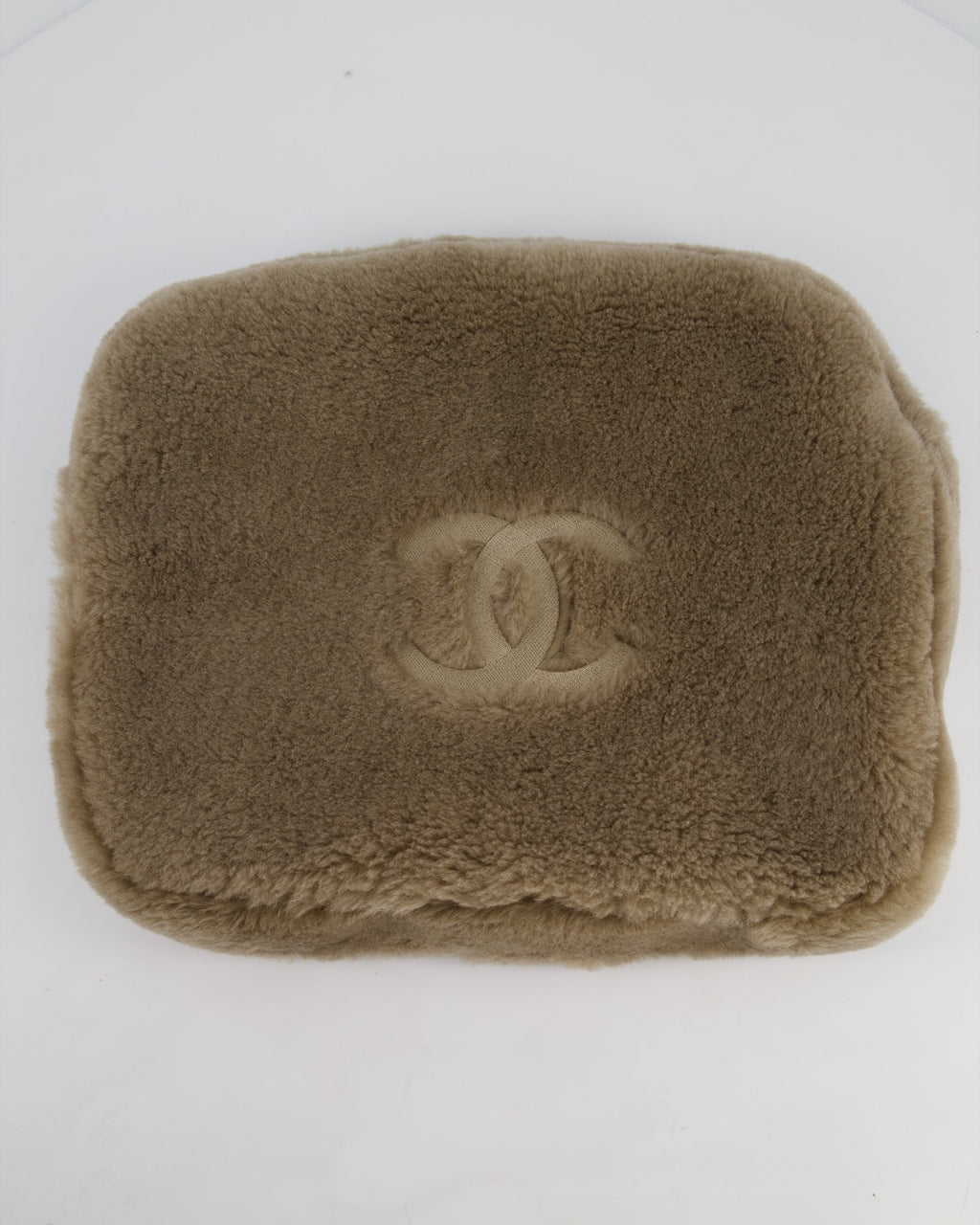 *HOT* Chanel Taupe Brown CC Shearling Platform Mules & Large Make-Up Pouch Size EU 39