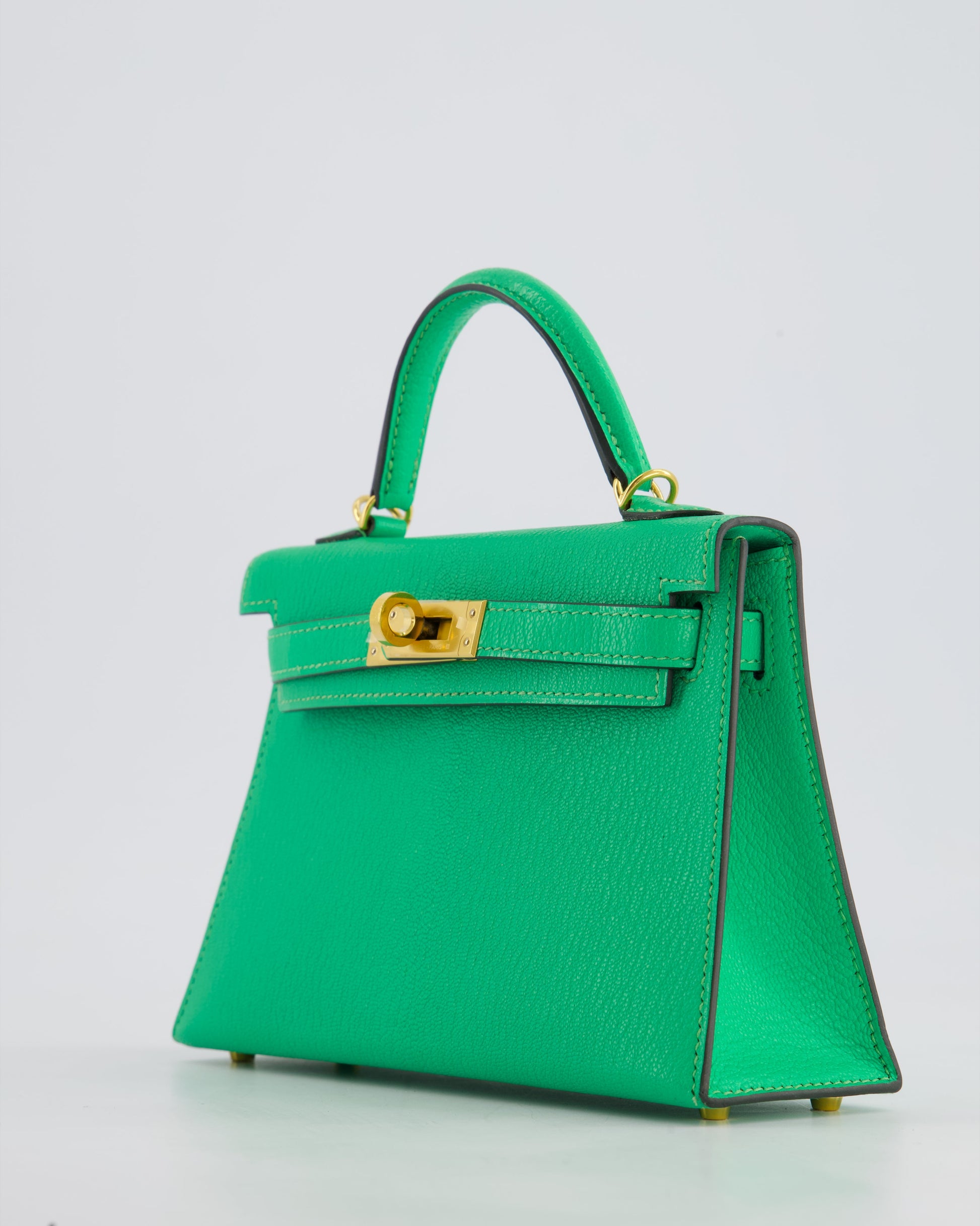Hermes Mini Kelly II 20cm Bag In Vert Comics Chèvre Chamkila Leather with Gold Hardware