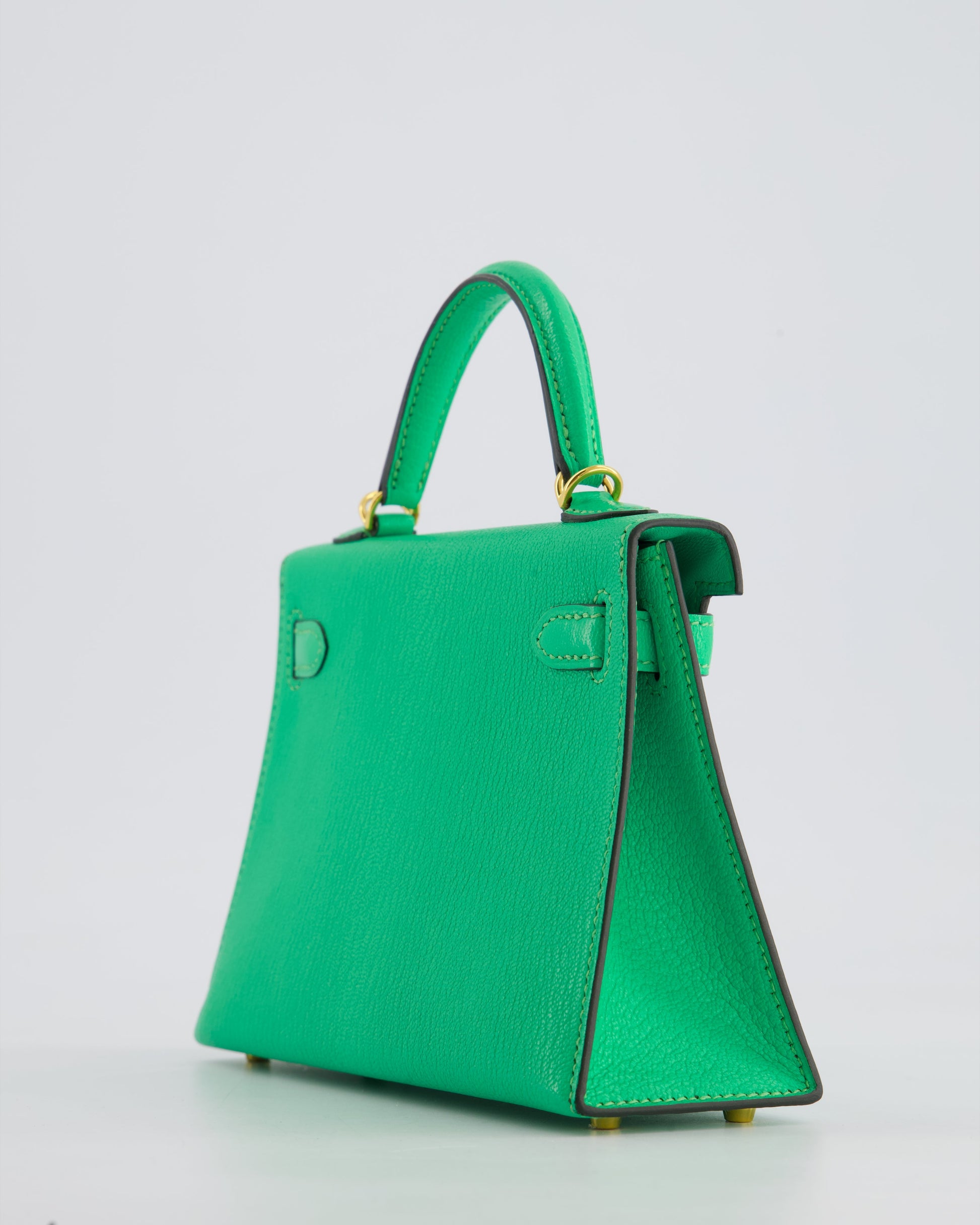 Hermes Mini Kelly II 20cm Bag In Vert Comics Chèvre Chamkila Leather with Gold Hardware