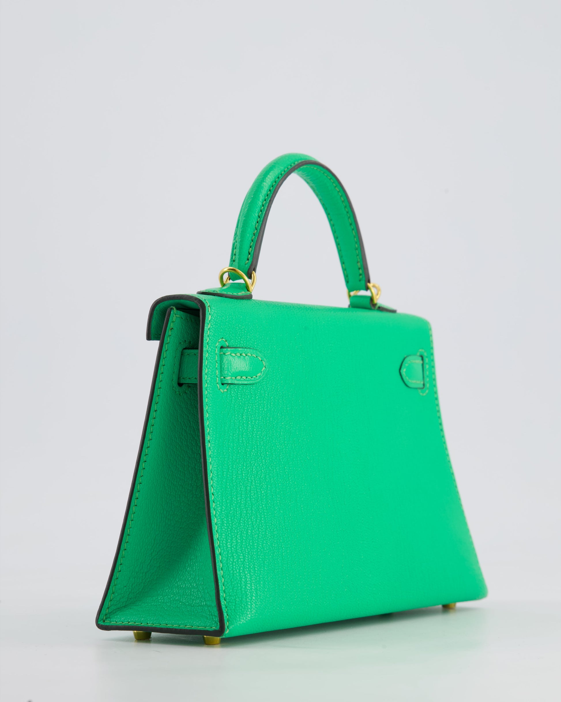 Hermes Mini Kelly II 20cm Bag In Vert Comics Chèvre Chamkila Leather with Gold Hardware