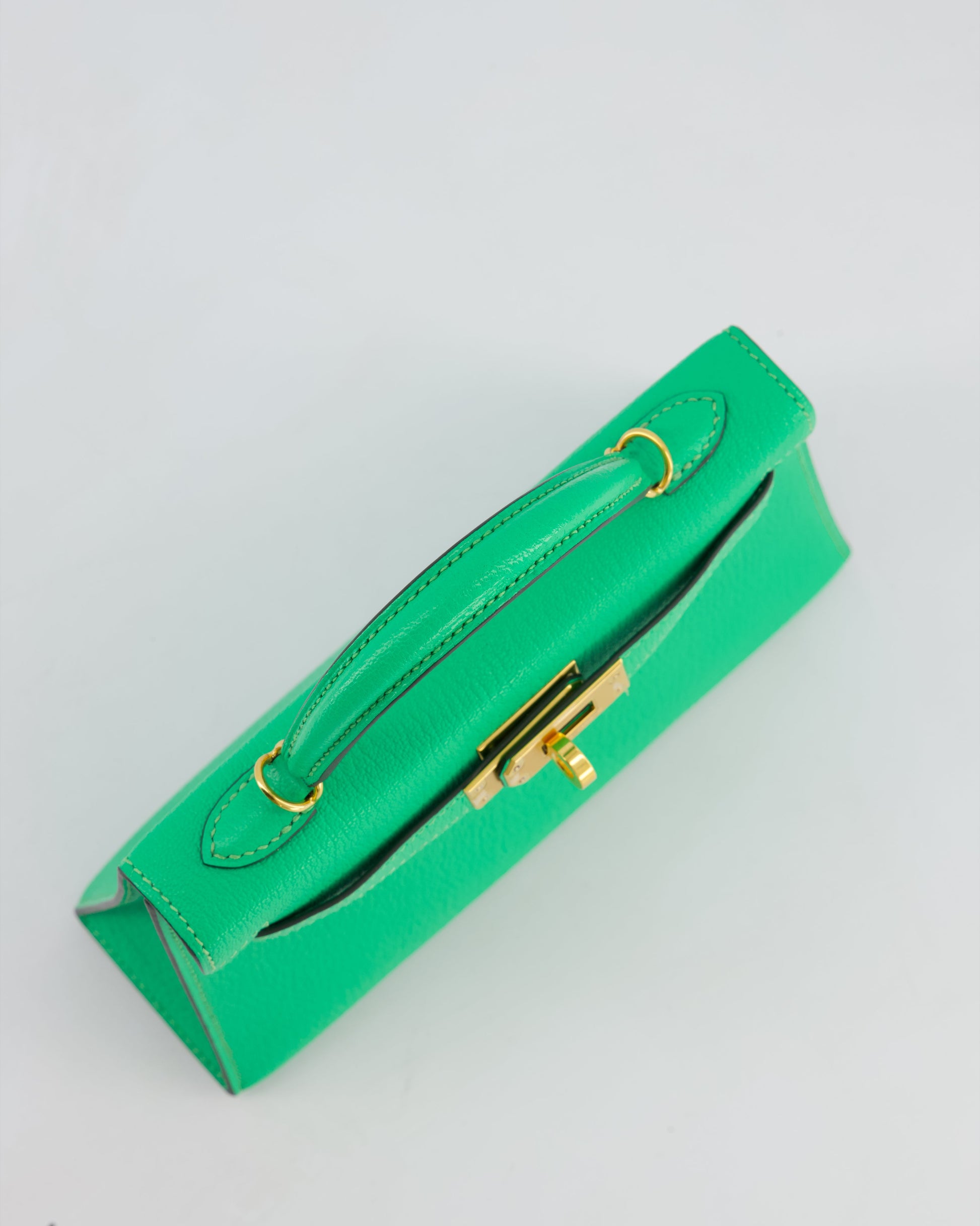 Hermes Mini Kelly II 20cm Bag In Vert Comics Chèvre Chamkila Leather with Gold Hardware