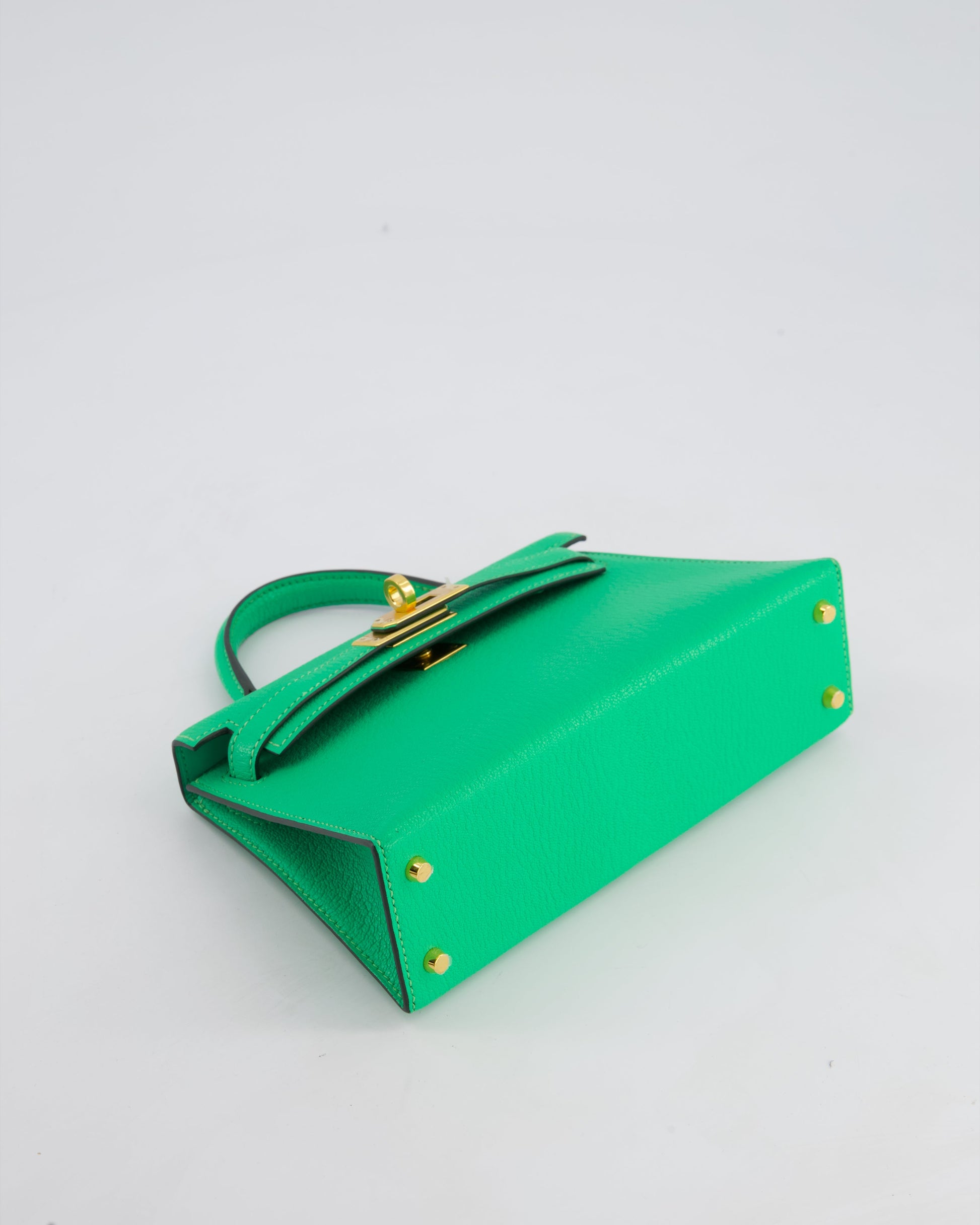 Hermes Mini Kelly II 20cm Bag In Vert Comics Chèvre Chamkila Leather with Gold Hardware