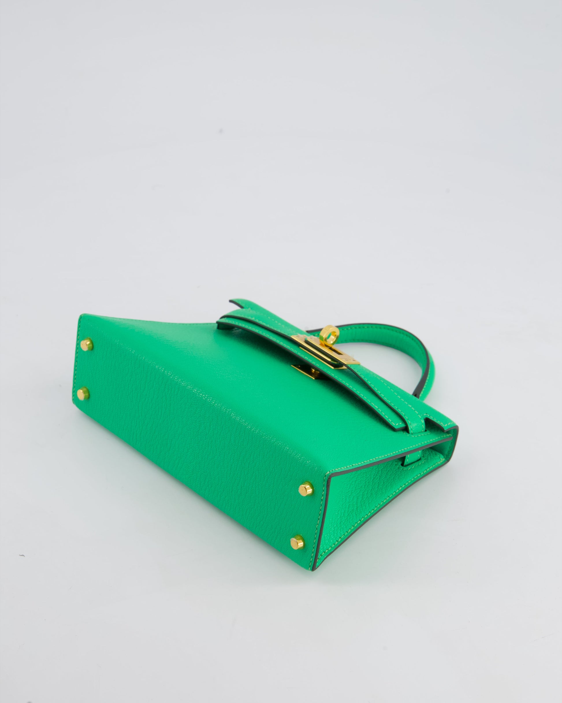 Hermes Mini Kelly II 20cm Bag In Vert Comics Chèvre Chamkila Leather with Gold Hardware
