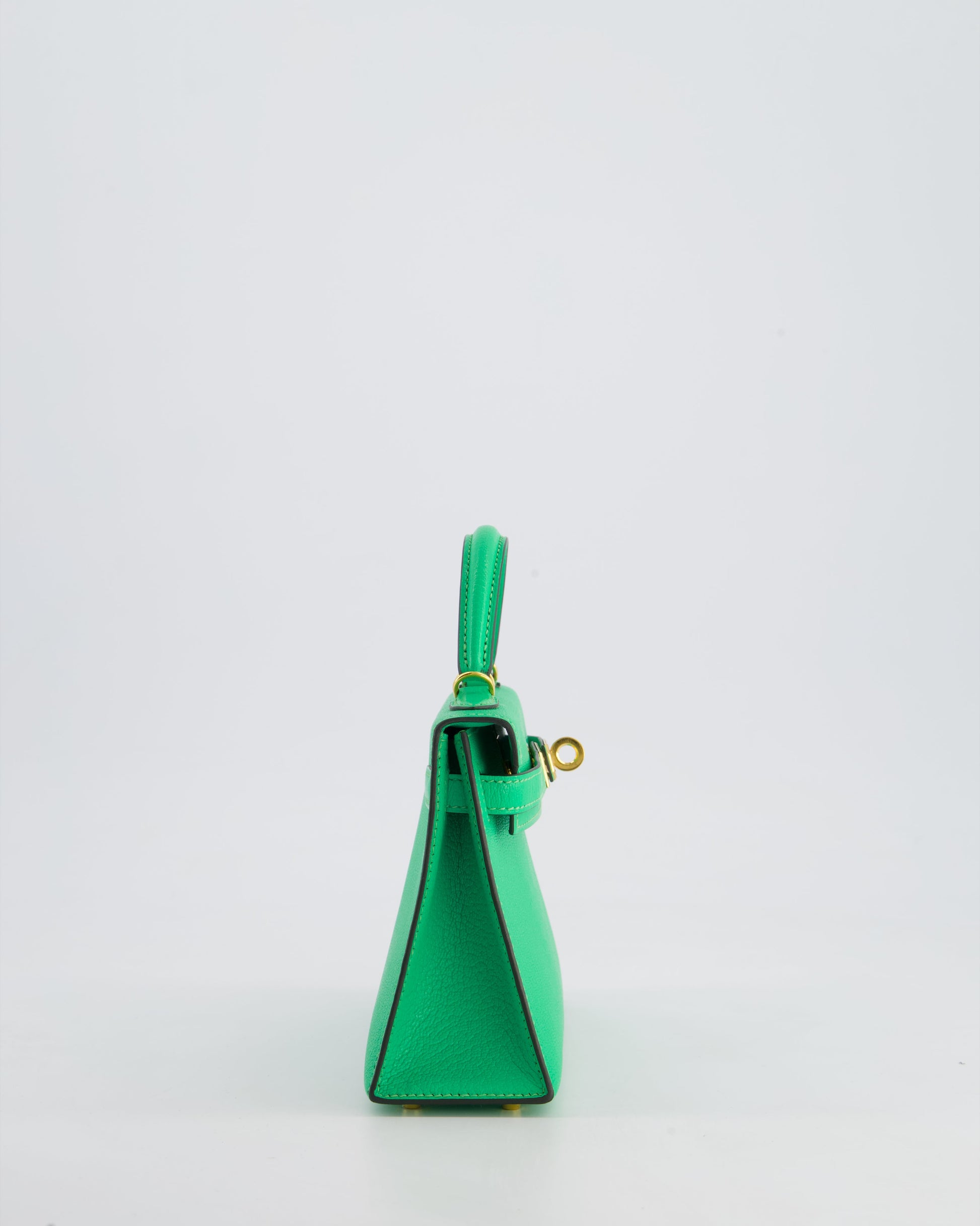 Hermes Mini Kelly II 20cm Bag In Vert Comics Chèvre Chamkila Leather with Gold Hardware