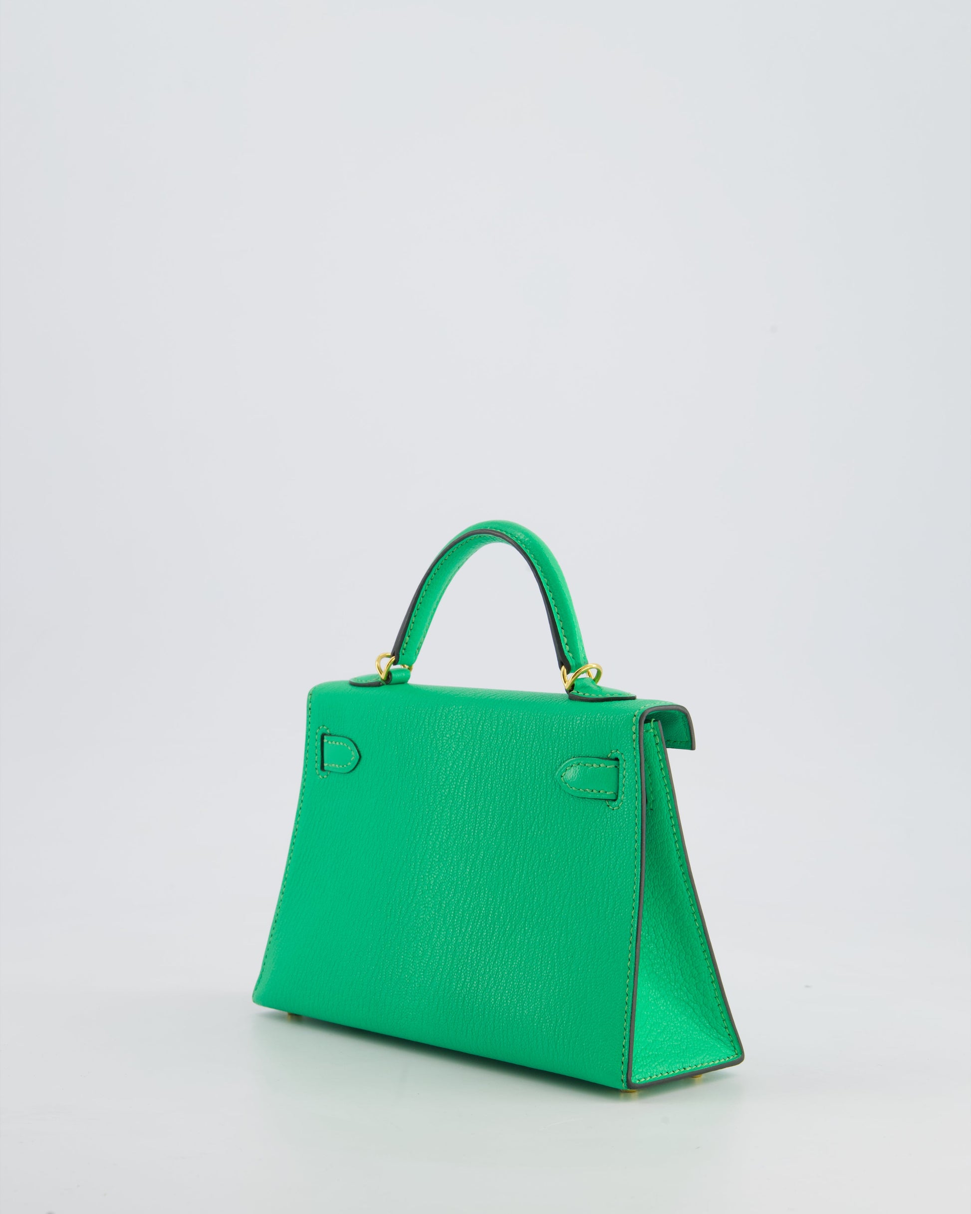 Hermes Mini Kelly II 20cm Bag In Vert Comics Chèvre Chamkila Leather with Gold Hardware