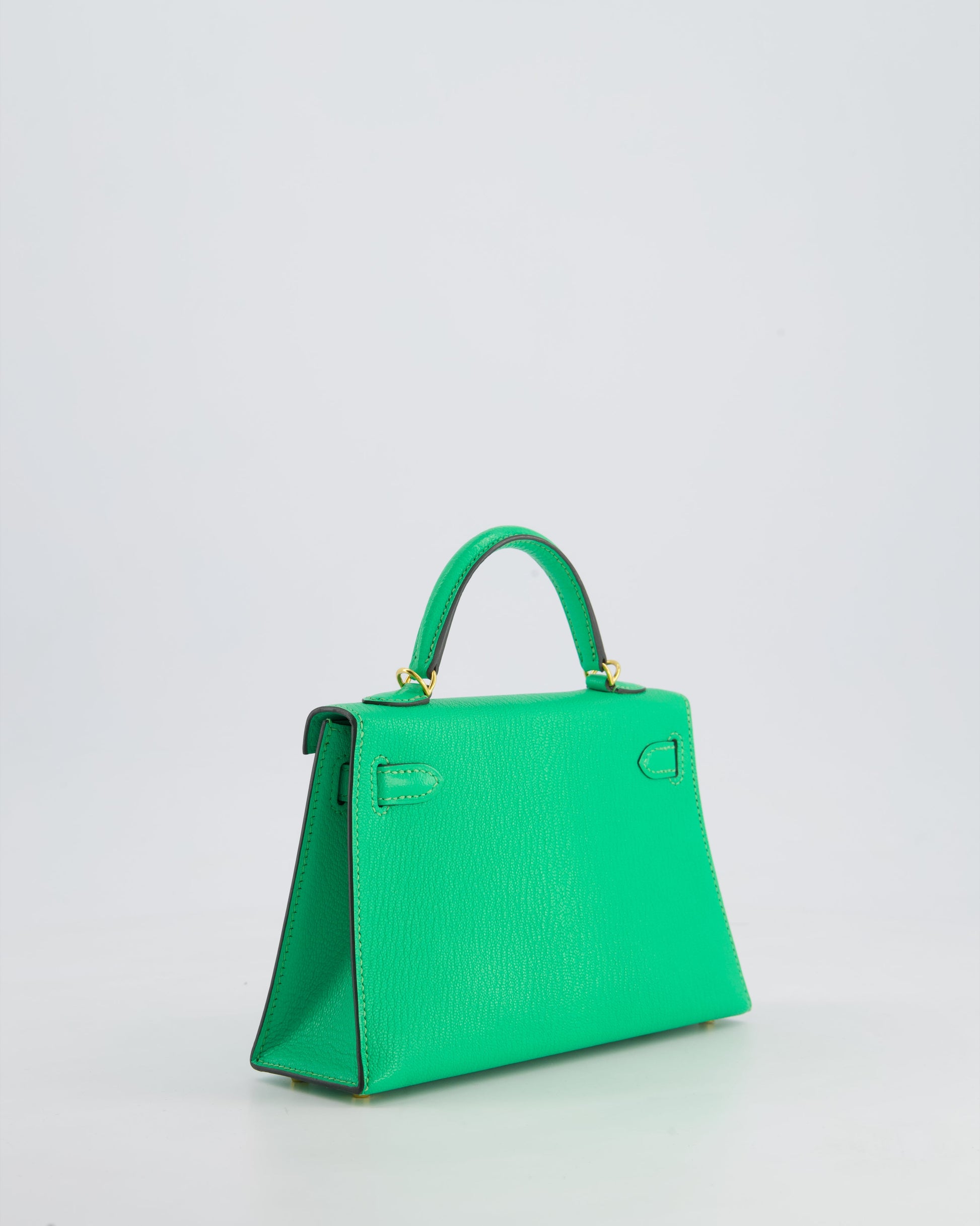 Hermes Mini Kelly II 20cm Bag In Vert Comics Chèvre Chamkila Leather with Gold Hardware