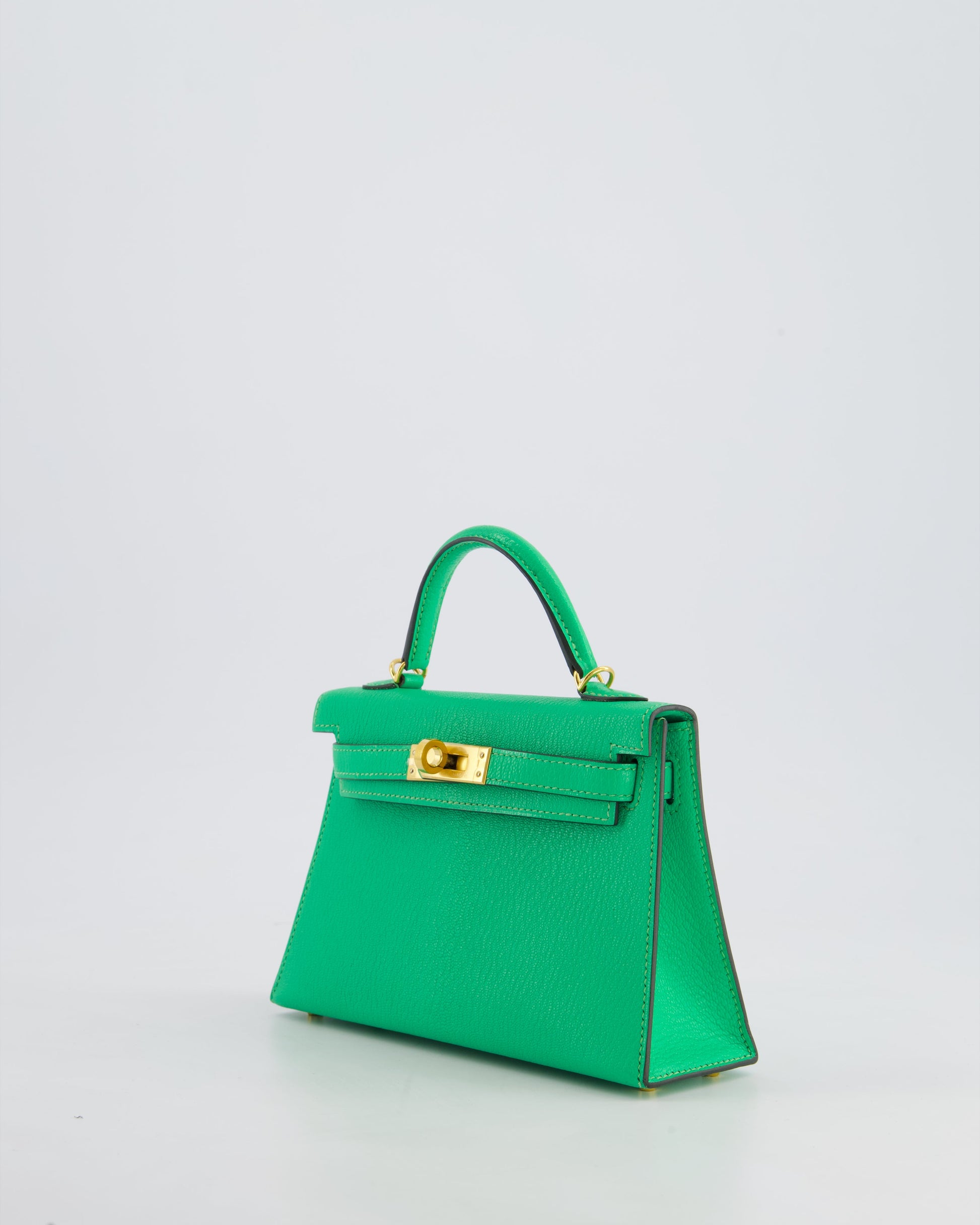Hermes Mini Kelly II 20cm Bag In Vert Comics Chèvre Chamkila Leather with Gold Hardware