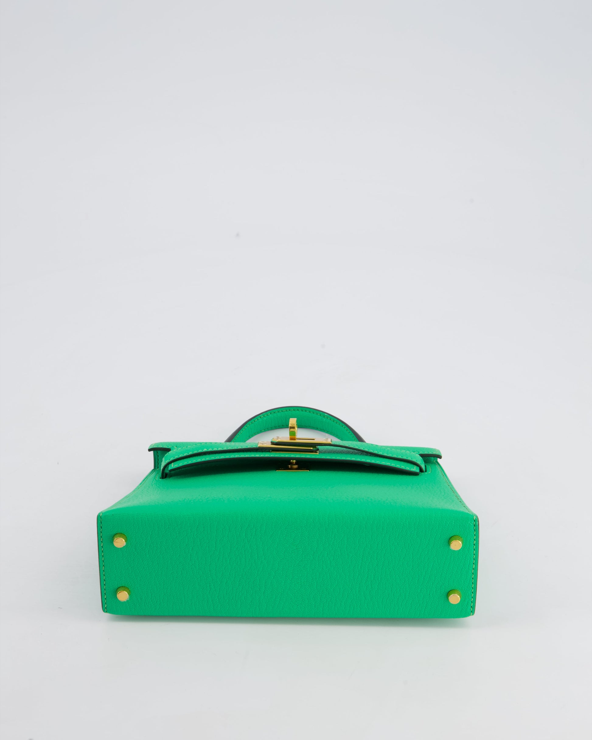 Hermes Mini Kelly II 20cm Bag In Vert Comics Chèvre Chamkila Leather with Gold Hardware