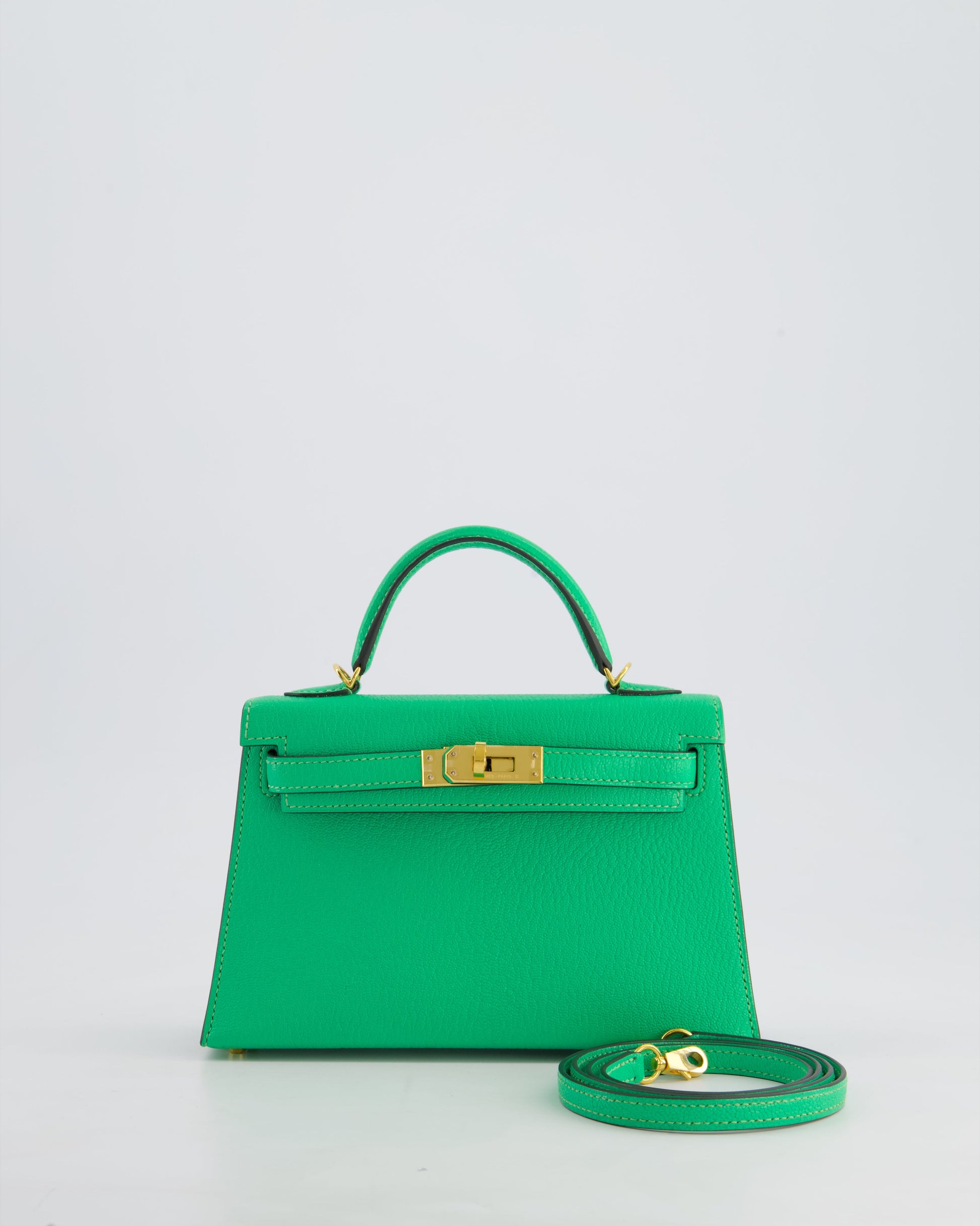 Hermes Mini Kelly II 20cm Bag In Vert Comics Chèvre Chamkila Leather with Gold Hardware