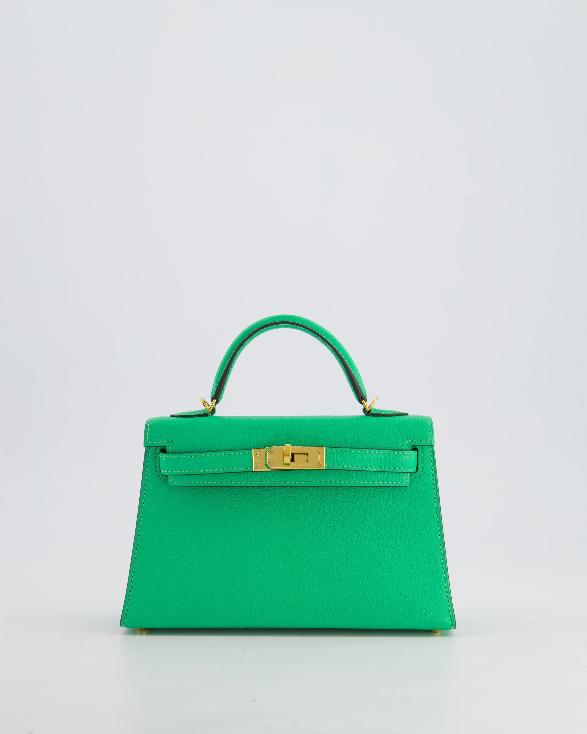 Hermes Mini Kelly II 20cm Bag In Vert Comics Chèvre Chamkila Leather with Gold Hardware