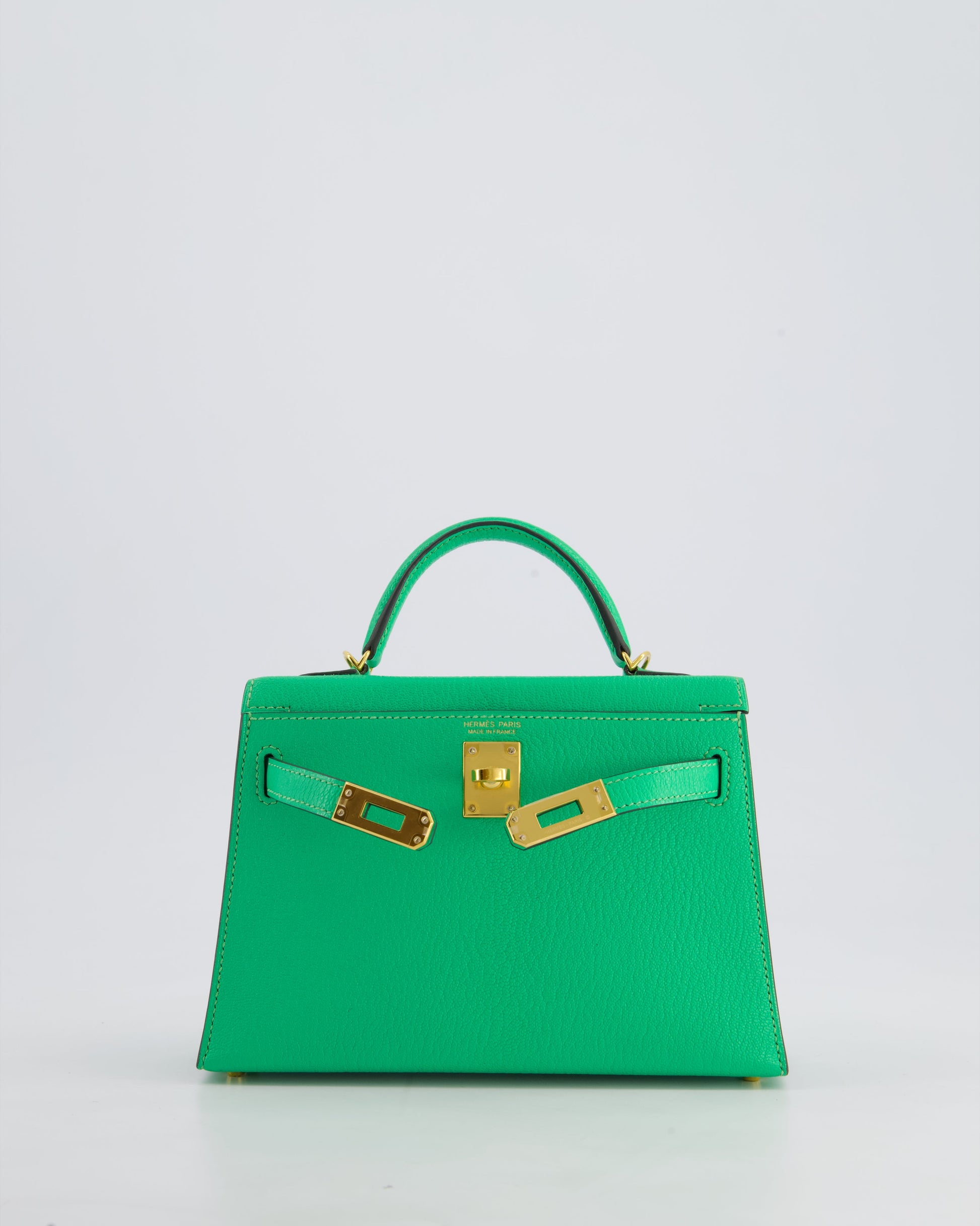 Hermes Mini Kelly II 20cm Bag In Vert Comics Chèvre Chamkila Leather with Gold Hardware