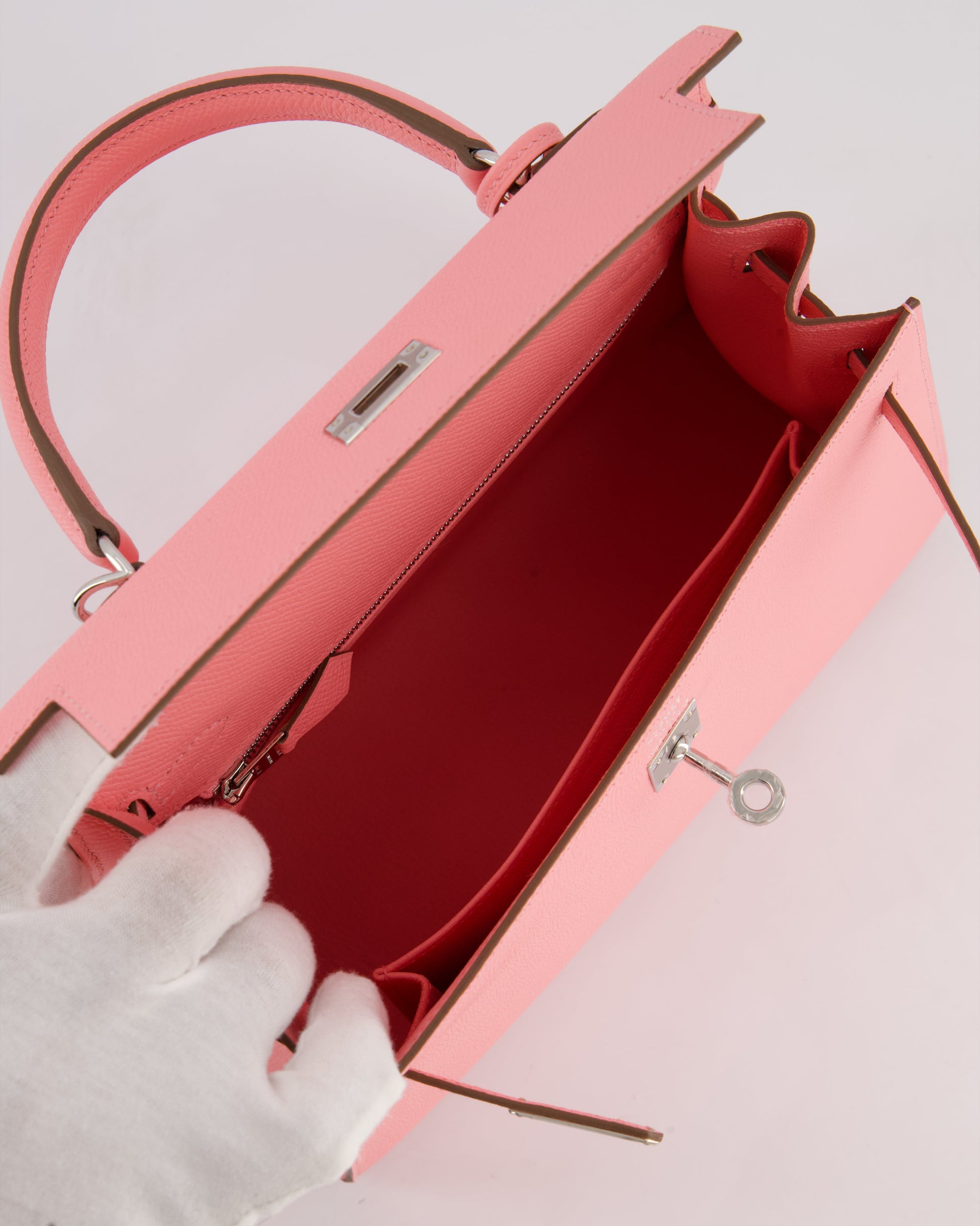 Hermes Kelly Sellier 25cm Bag in Rose Confetti Epsom Leather with Palladium Hardware