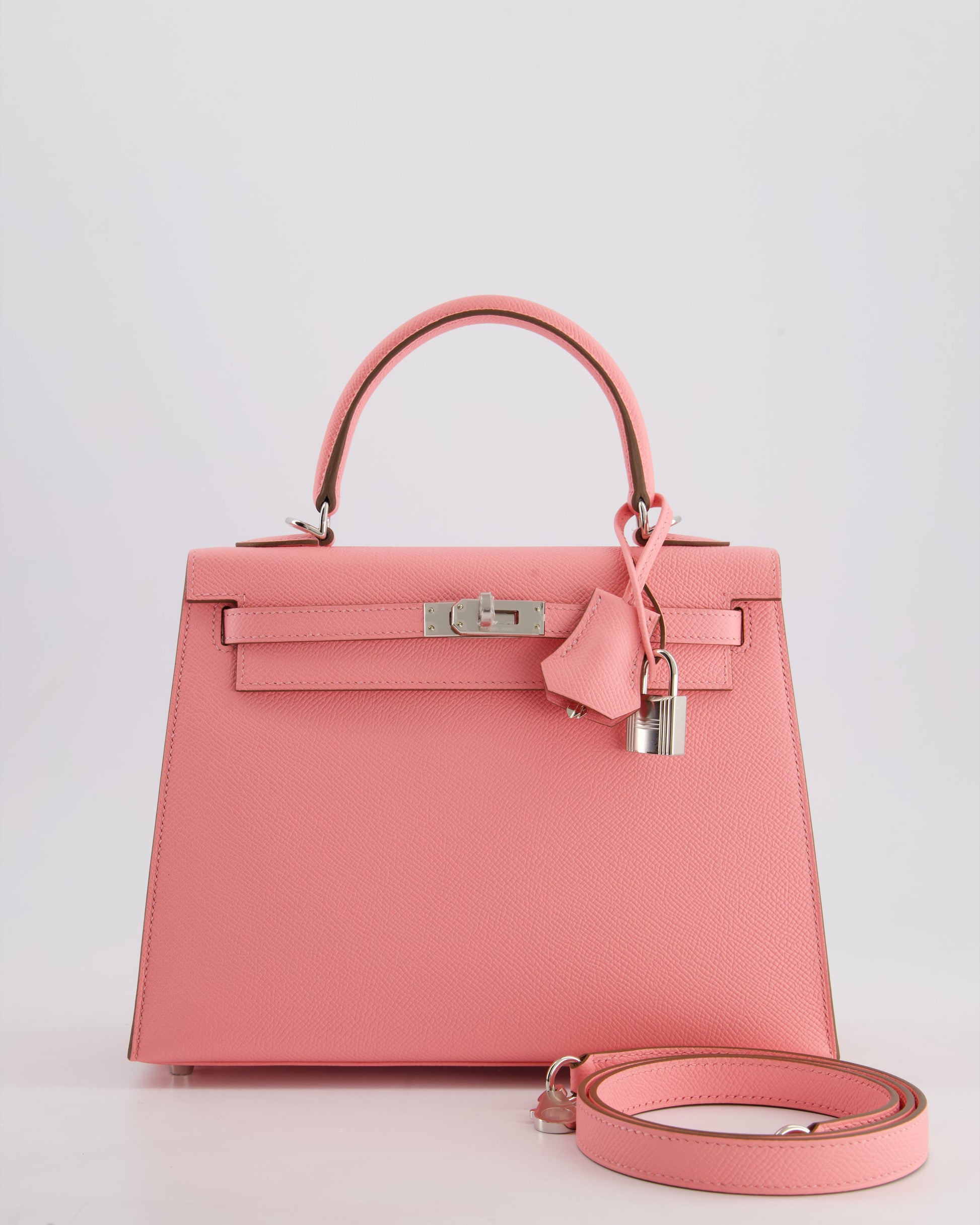 Hermes Kelly Sellier 25cm Bag in Rose Confetti Epsom Leather with Palladium Hardware