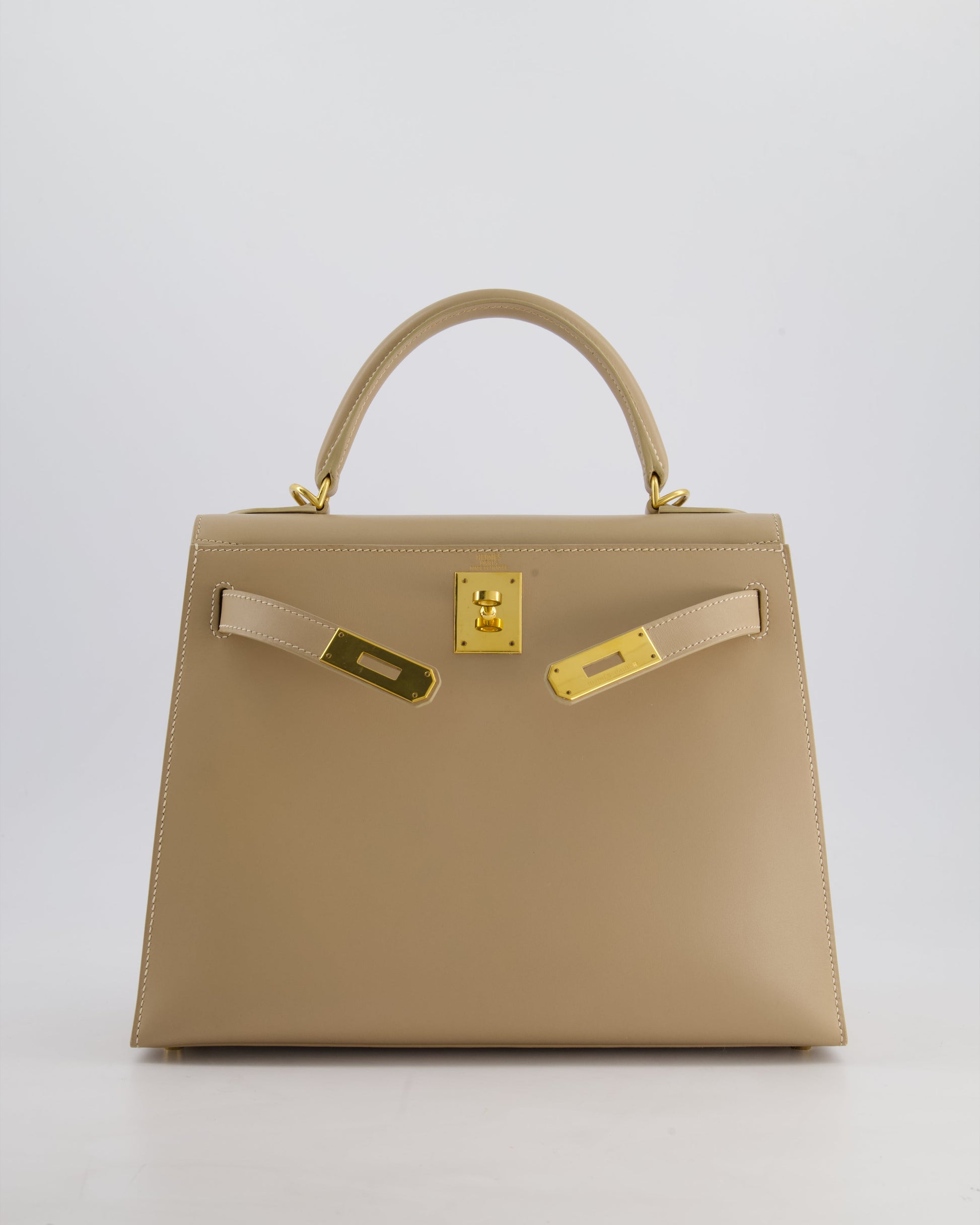 Hermes Kelly 28cm Sellier Bag in Beige Box Leather with Gold Hardware