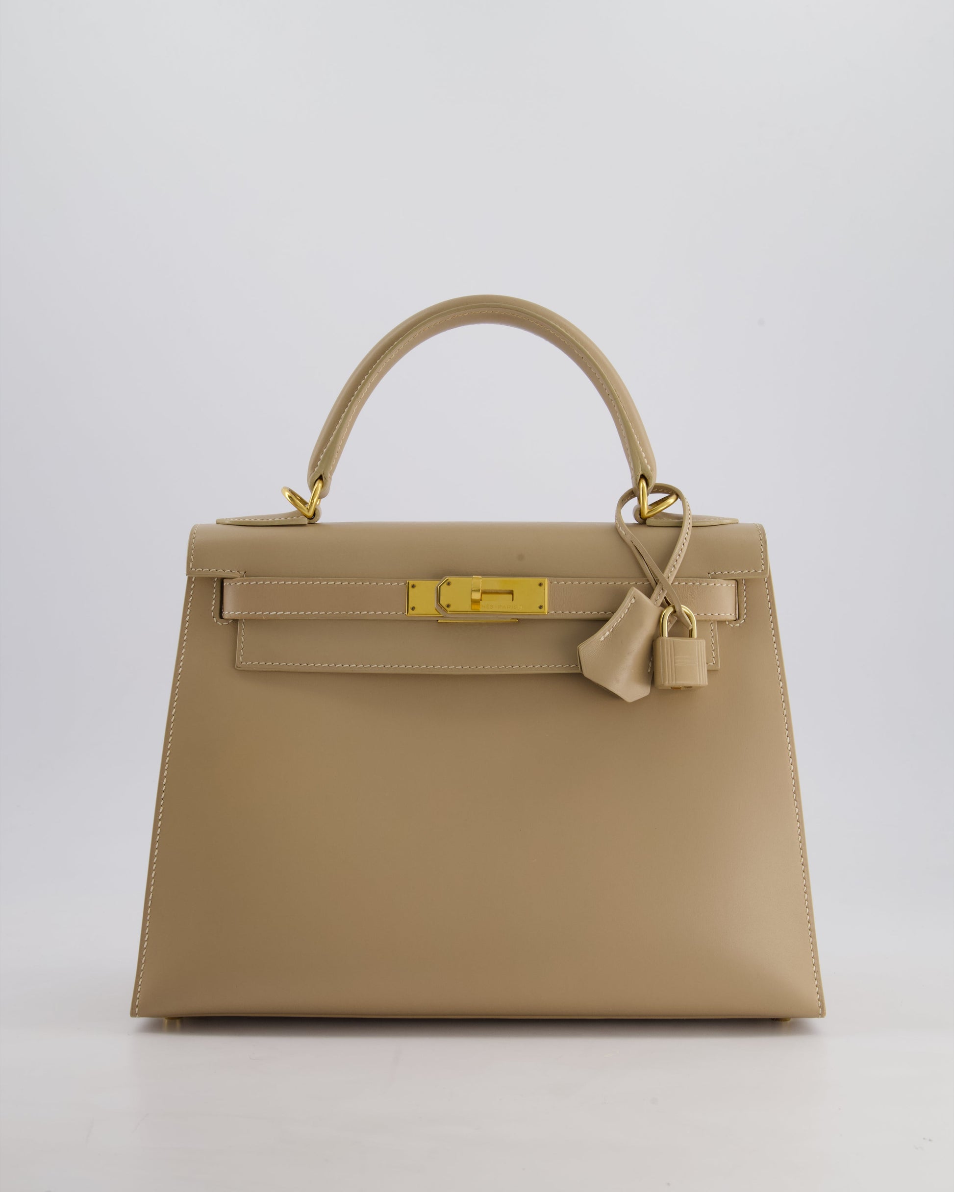 Hermes Kelly 28cm Sellier Bag in Beige Box Leather with Gold Hardware