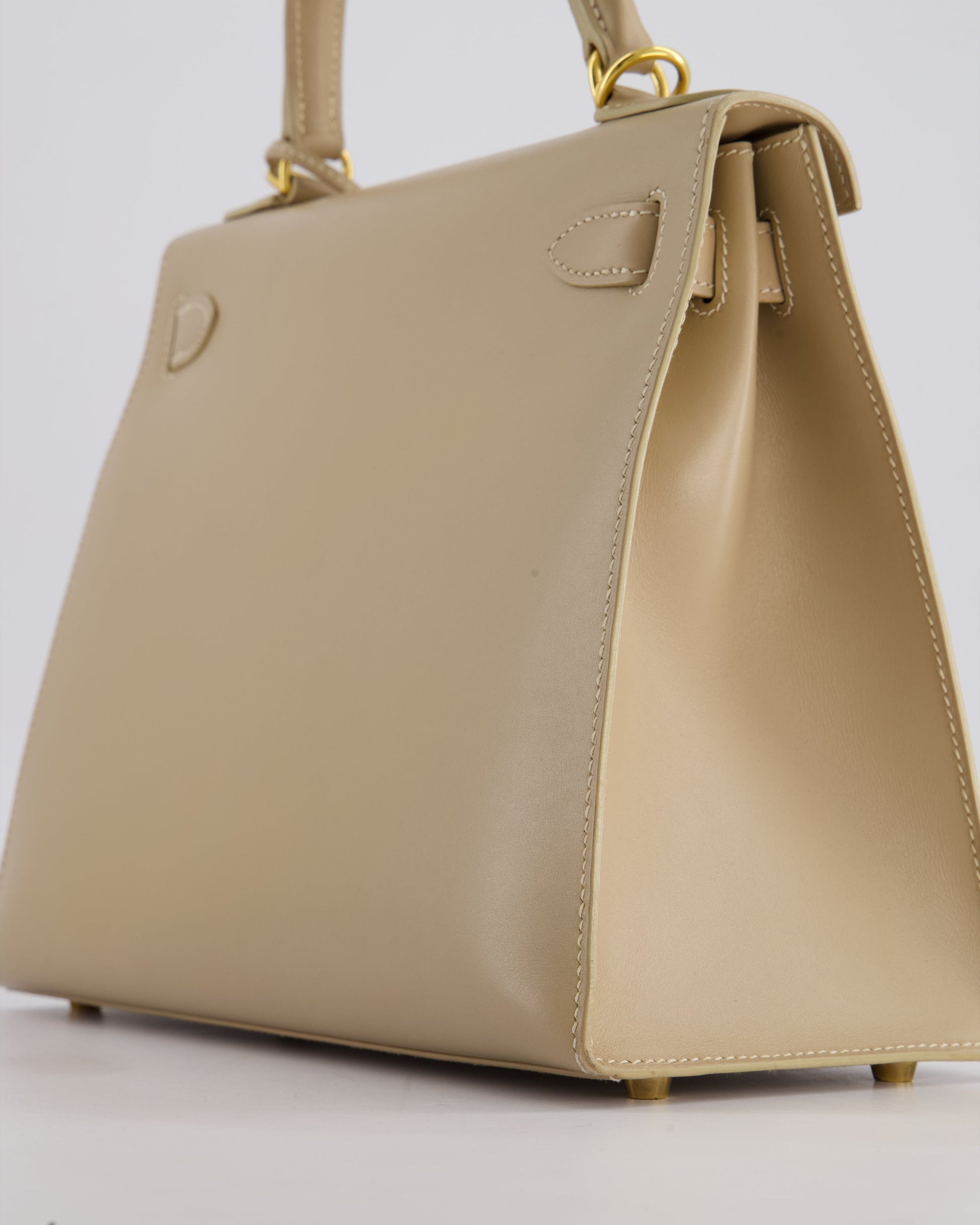 Hermes Kelly 28cm Sellier Bag in Beige Box Leather with Gold Hardware