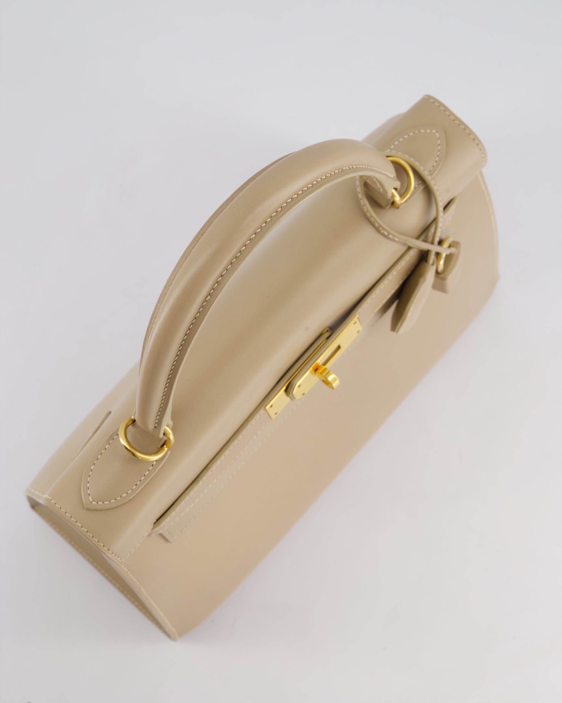 Hermes Kelly 28cm Sellier Bag in Beige Box Leather with Gold Hardware