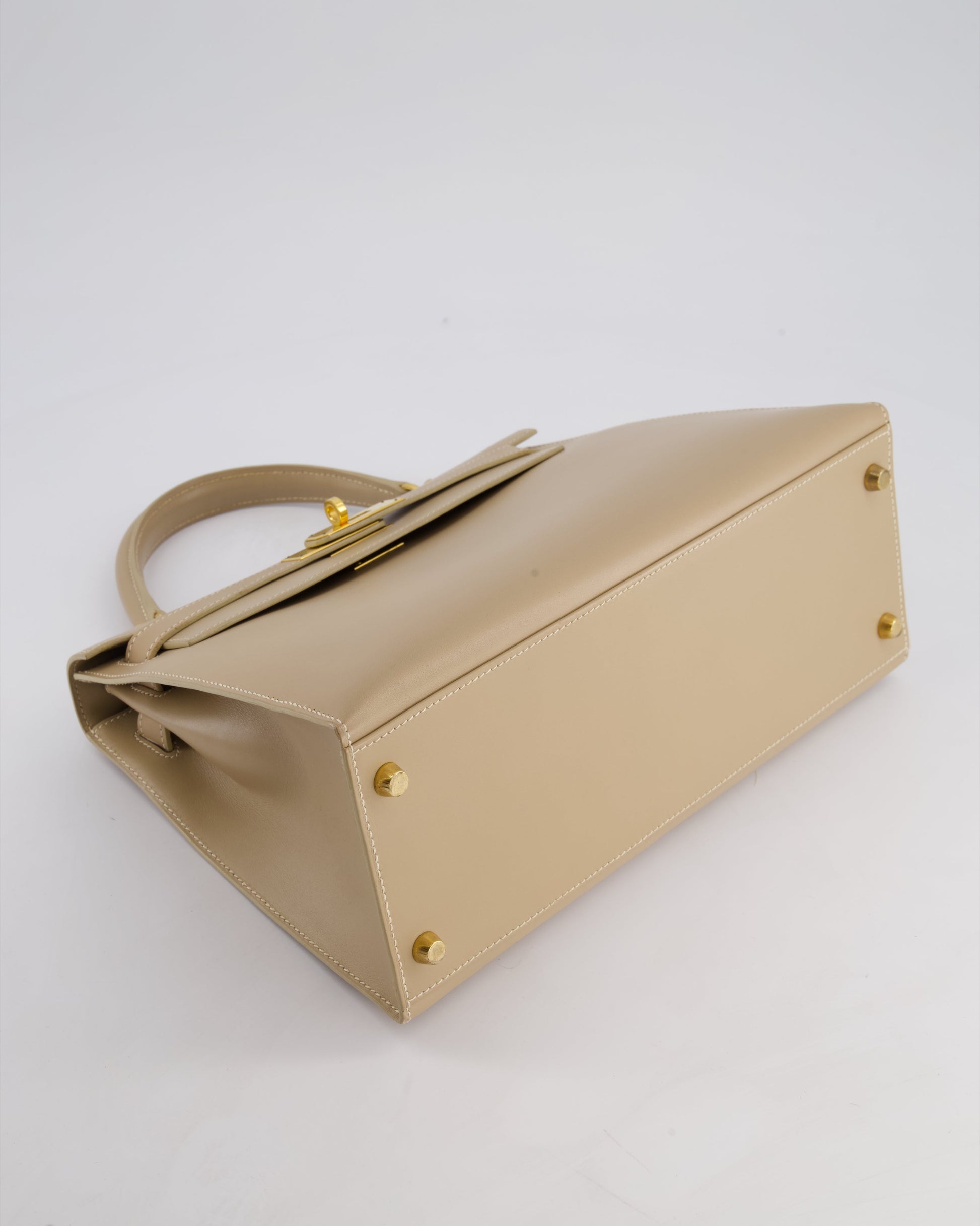 Hermes Kelly 28cm Sellier Bag in Beige Box Leather with Gold Hardware