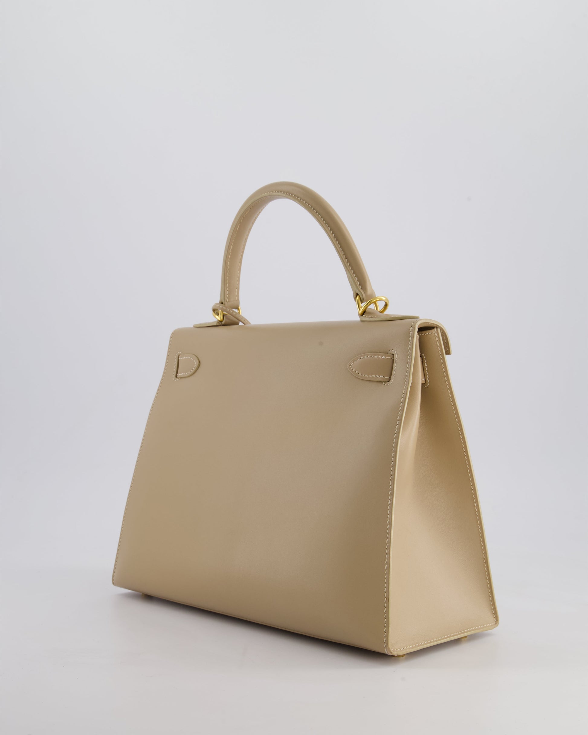 Hermes Kelly 28cm Sellier Bag in Beige Box Leather with Gold Hardware