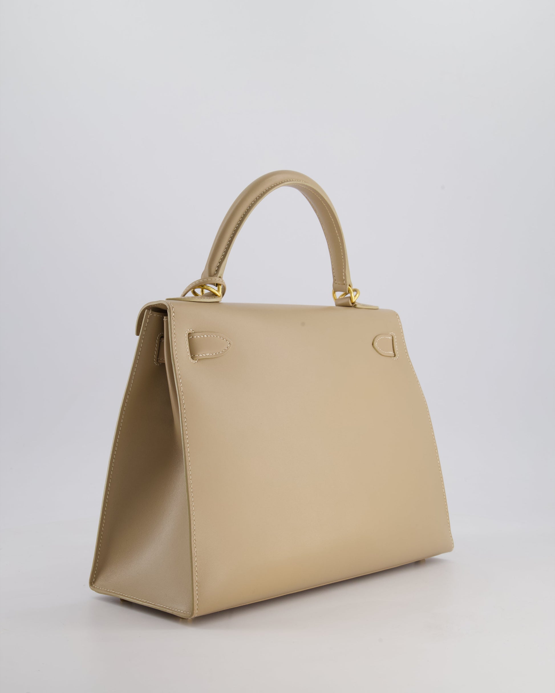 Hermes Kelly 28cm Sellier Bag in Beige Box Leather with Gold Hardware