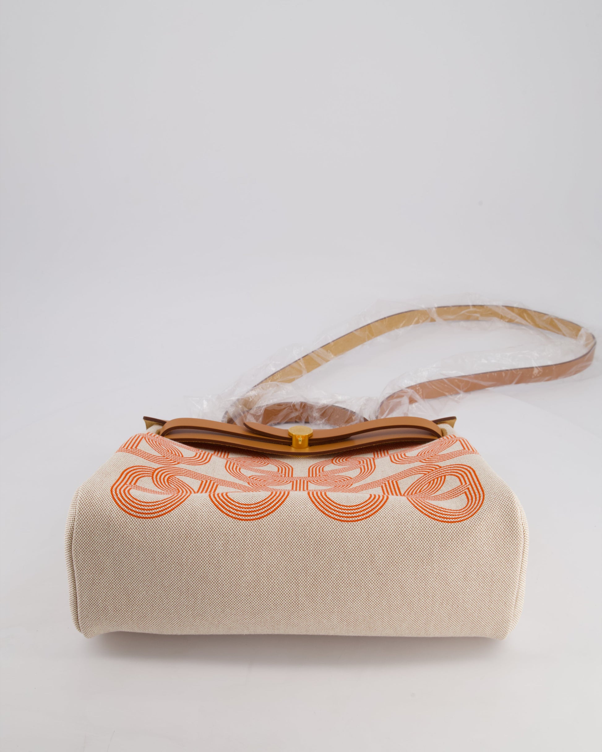 Hermes Herbag Zip Retourne 31 Chaine D'Ancre Bag in Orange Mécano & Ecru Quadrille Toille Canvas, Natural Hunter Leather with Gold Hardware