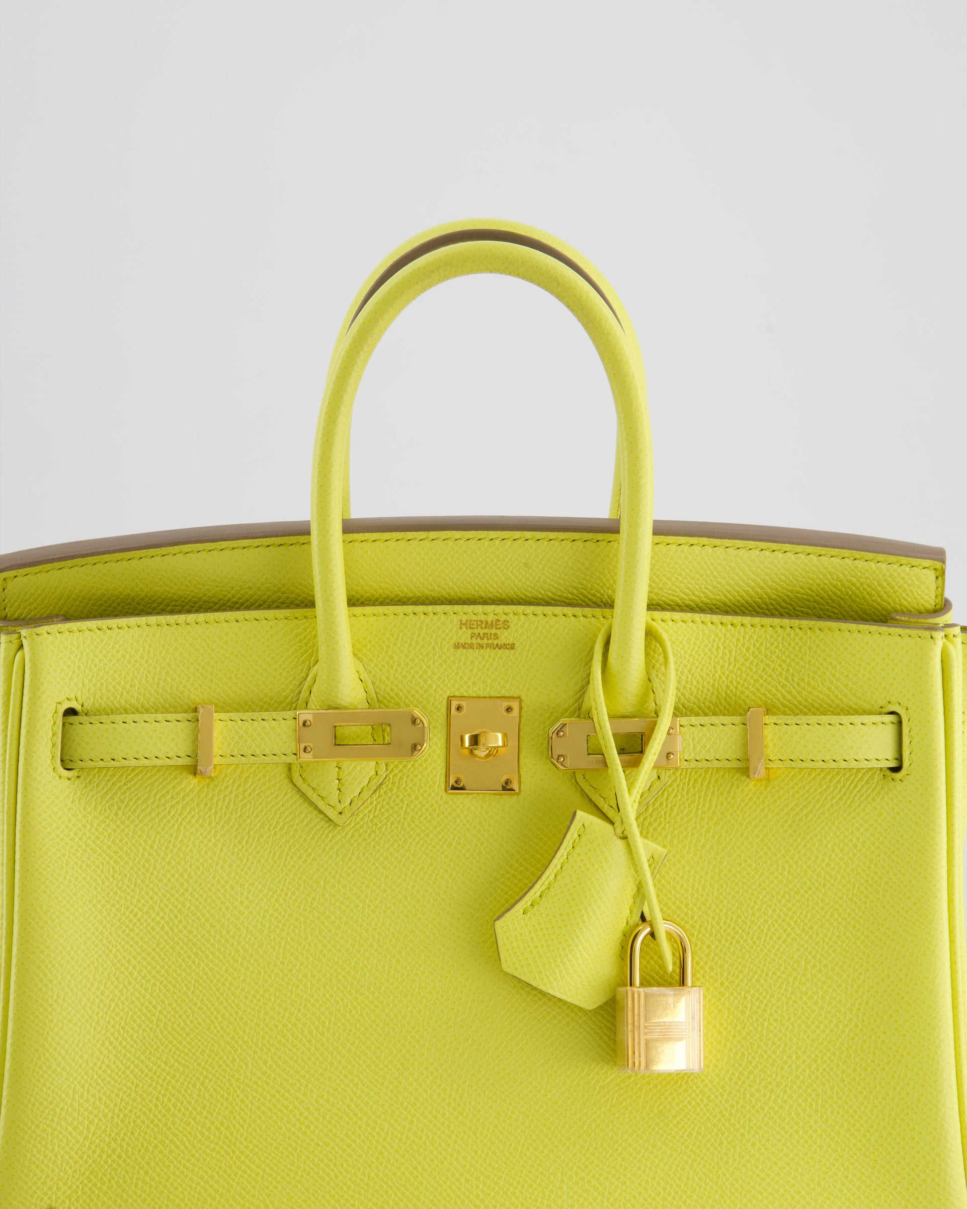 Hermes Birkin 25cm Retourne Bag in Lime Epsom Leather with Gold Hardware