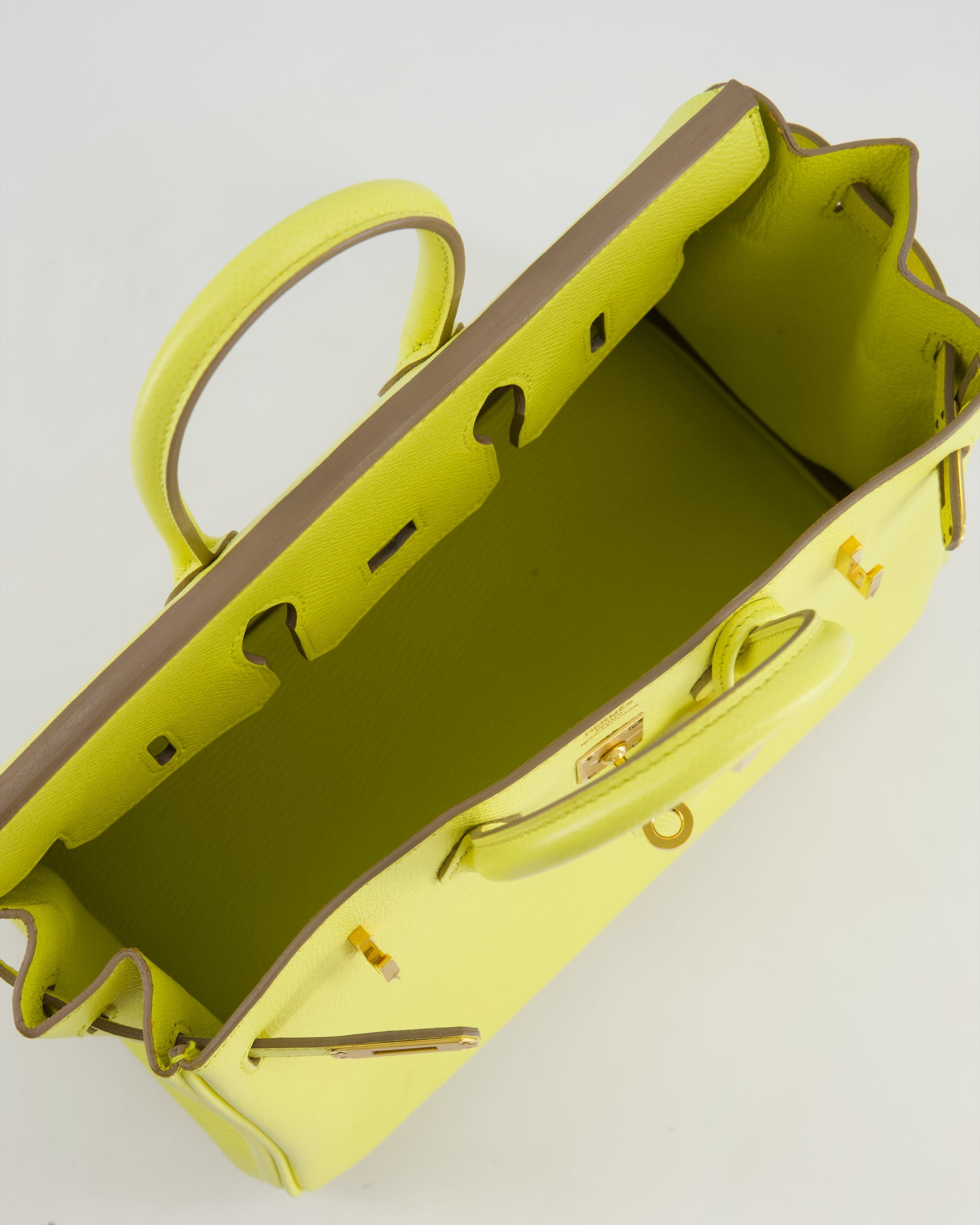 Hermes Birkin 25cm Retourne Bag in Lime Epsom Leather with Gold Hardware