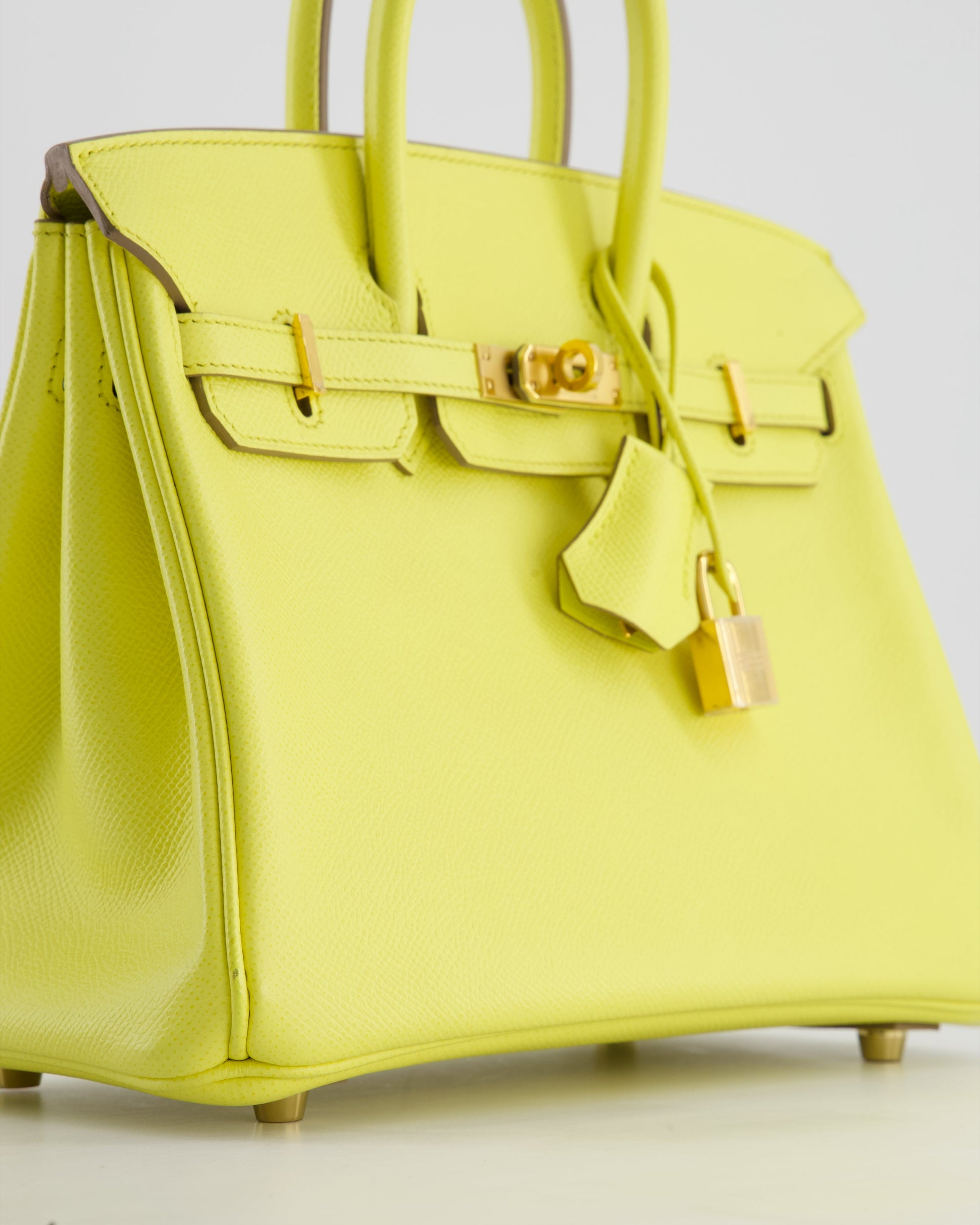 Hermes Birkin 25cm Retourne Bag in Lime Epsom Leather with Gold Hardware