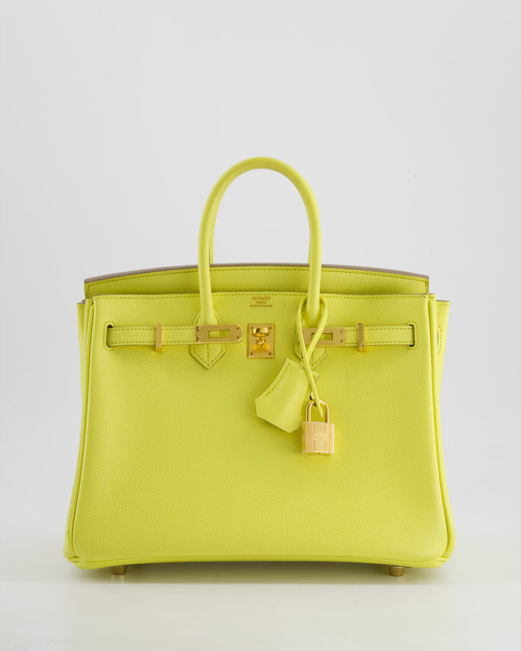 Hermes Birkin 25cm Retourne Bag in Lime Epsom Leather with Gold Hardware